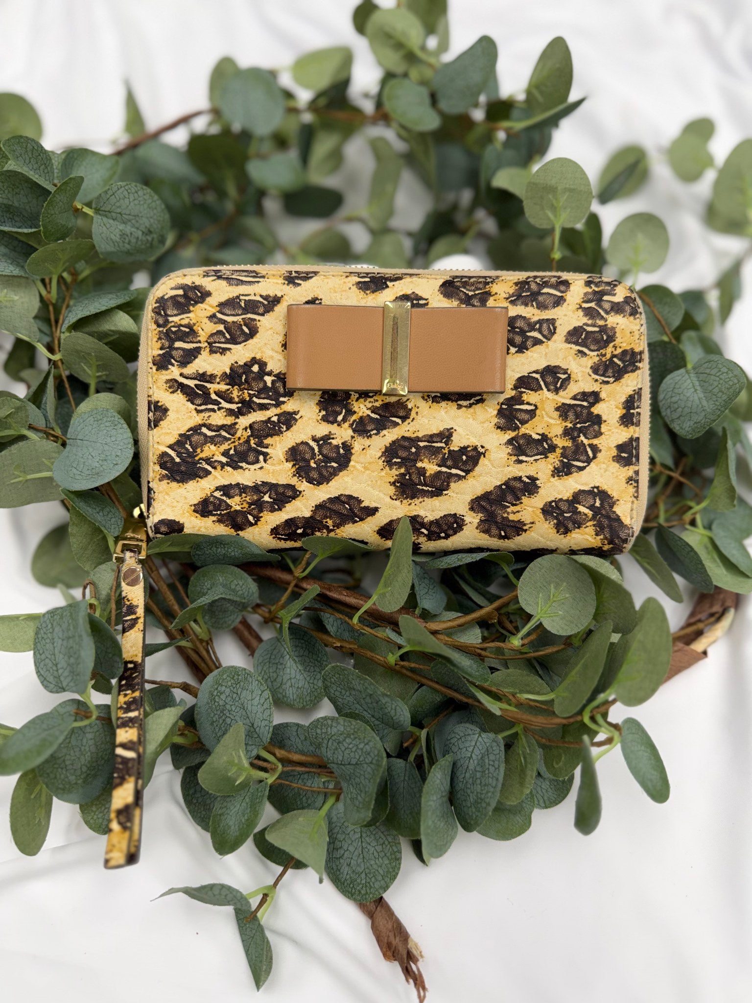 Chloe Leopard Print Leather Bow Zippy Wallet