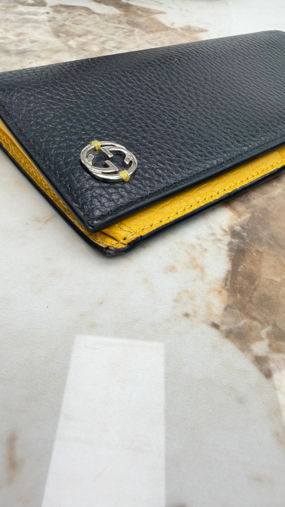 Gucci Black & Yellow Leather Interlocking G Long Wallet