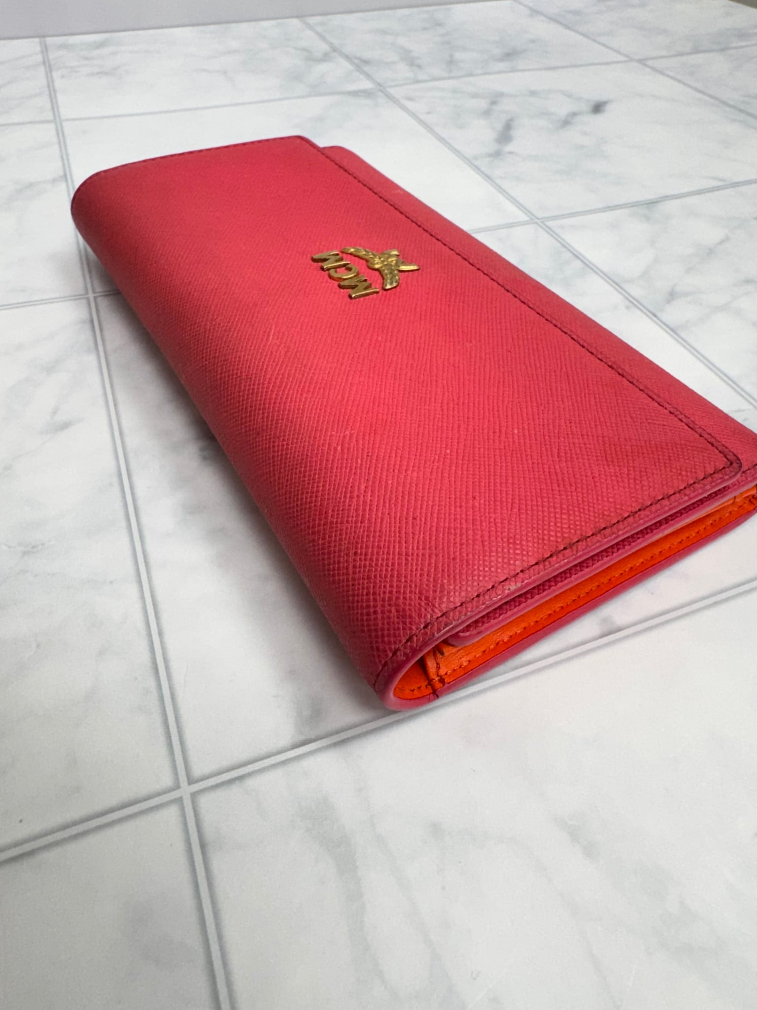 MCM Hot Pink Saffiano Leather Trifold Long Wallet
