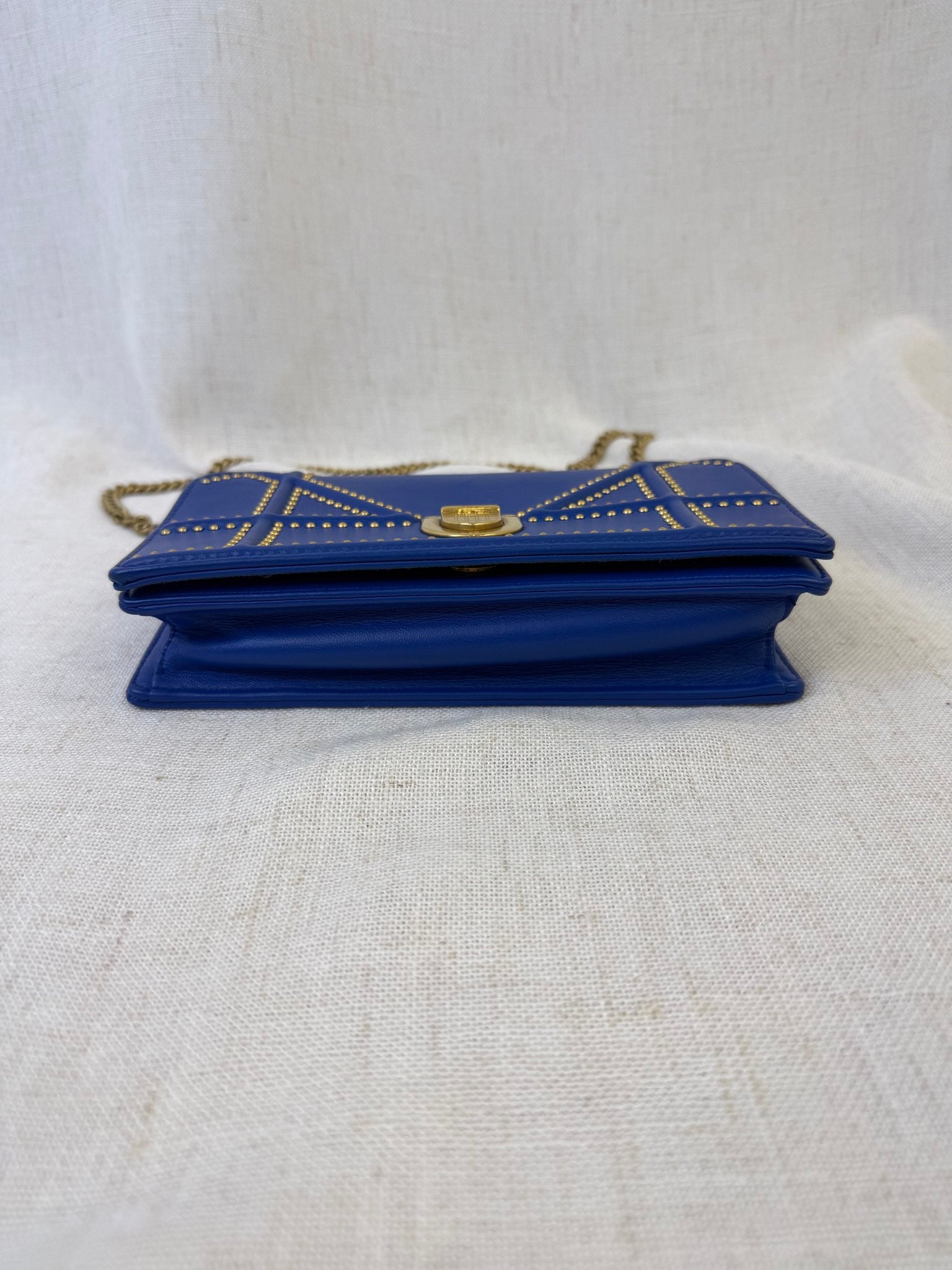 Christian Dior Blue Leather Diorama Wallet On Chain Bag
