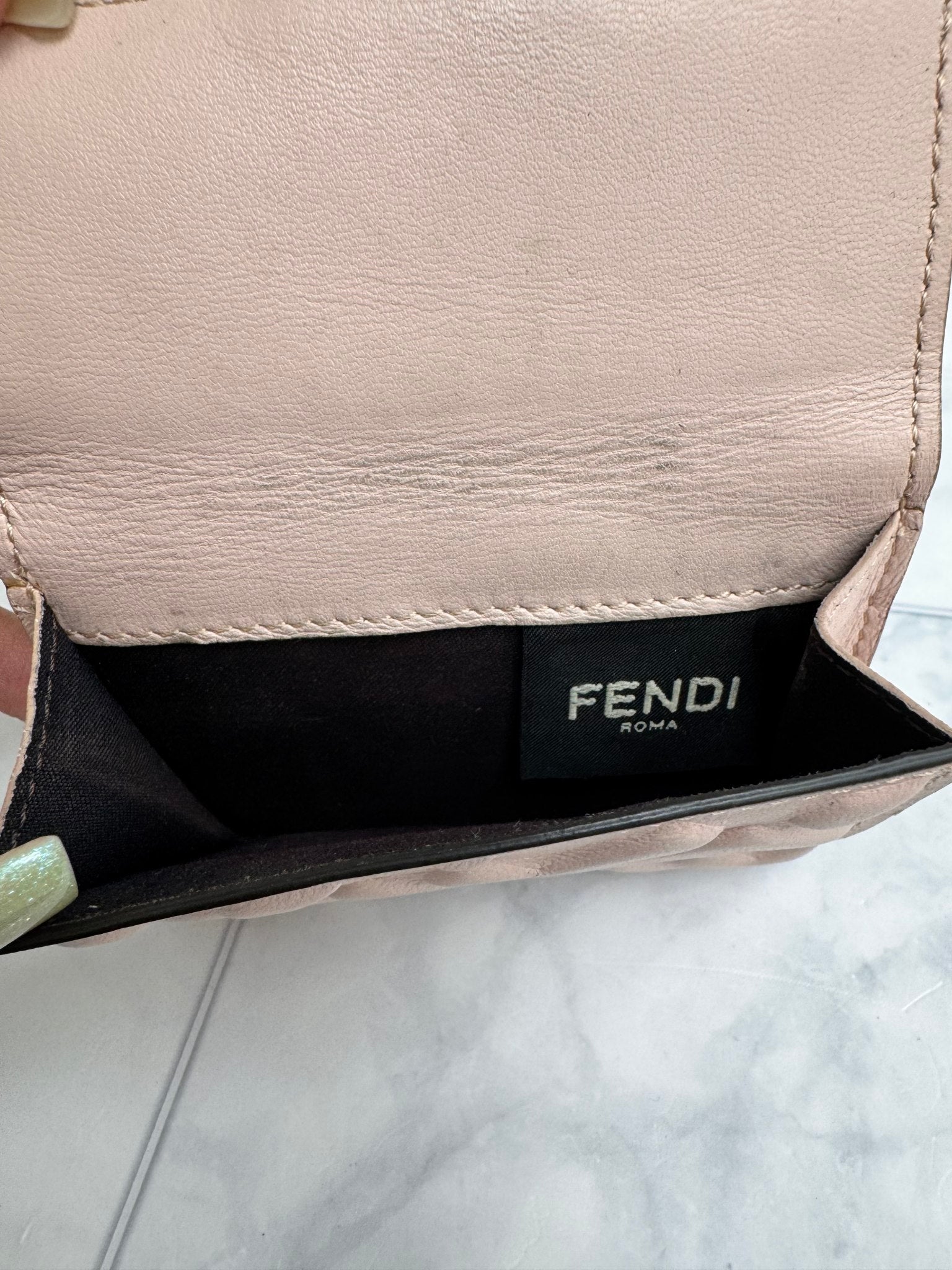 Fendi Light Pink FF Embossed Leather Baguette Compact Wallet 