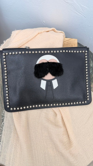 LIKE NEW - Fendi Black Saffiano Leather Karlito Clutch