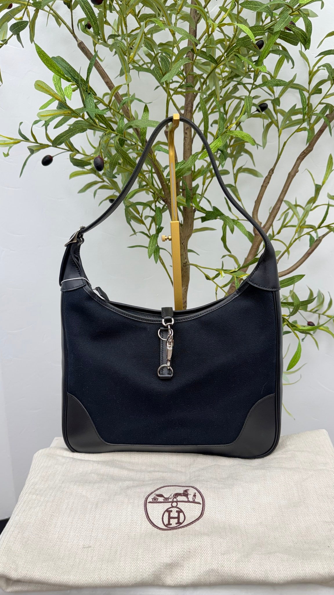 Hermes Black Canvas Trim II 31 Shoulder Bag 