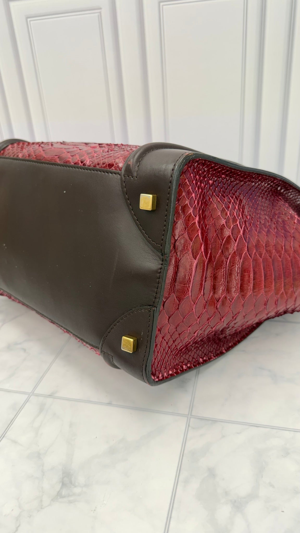 Celine Burgundy Python & Leather Mini Luggage Bag