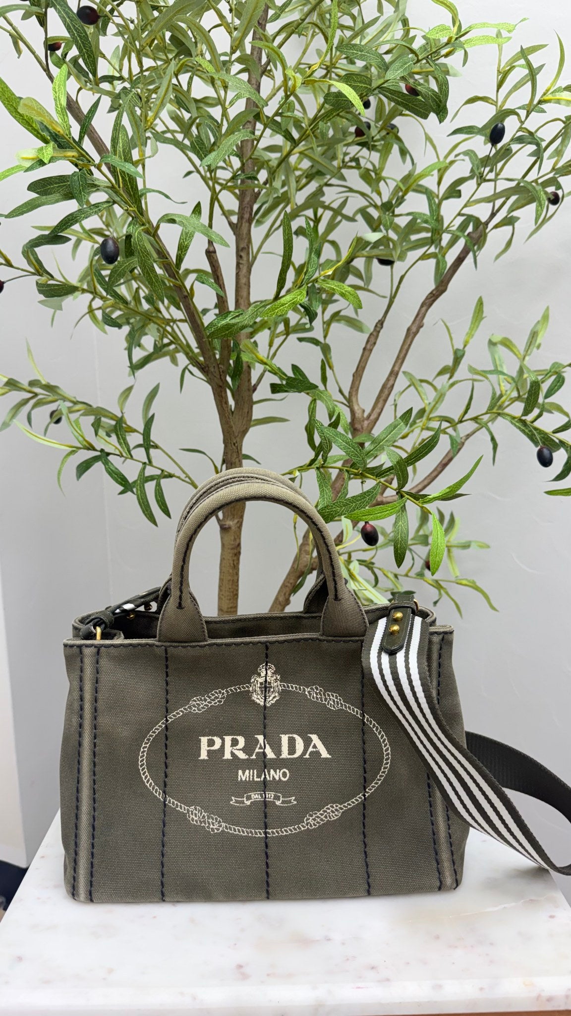 Prada Green Canvas Canapa Small Tote Bag 