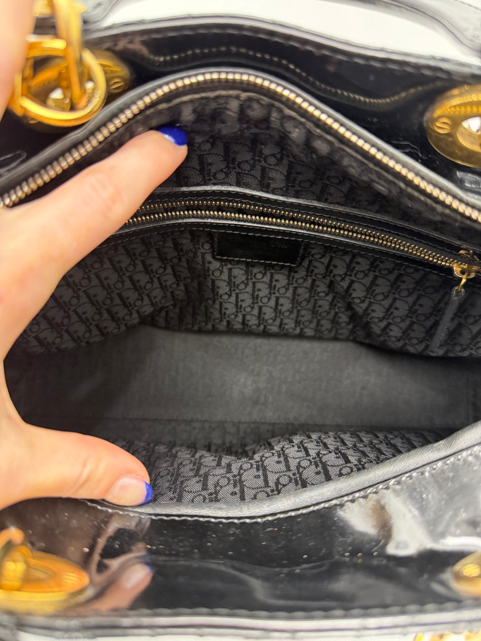 Christian Dior  Vintage Black Patent Leather Cannage Large Lady Dior Handbag