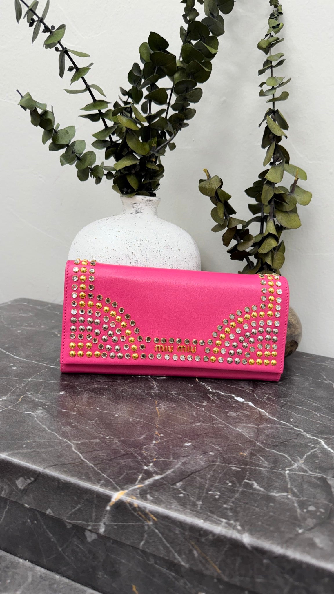 Miu Miu Pink Leather Studded Long Wallet