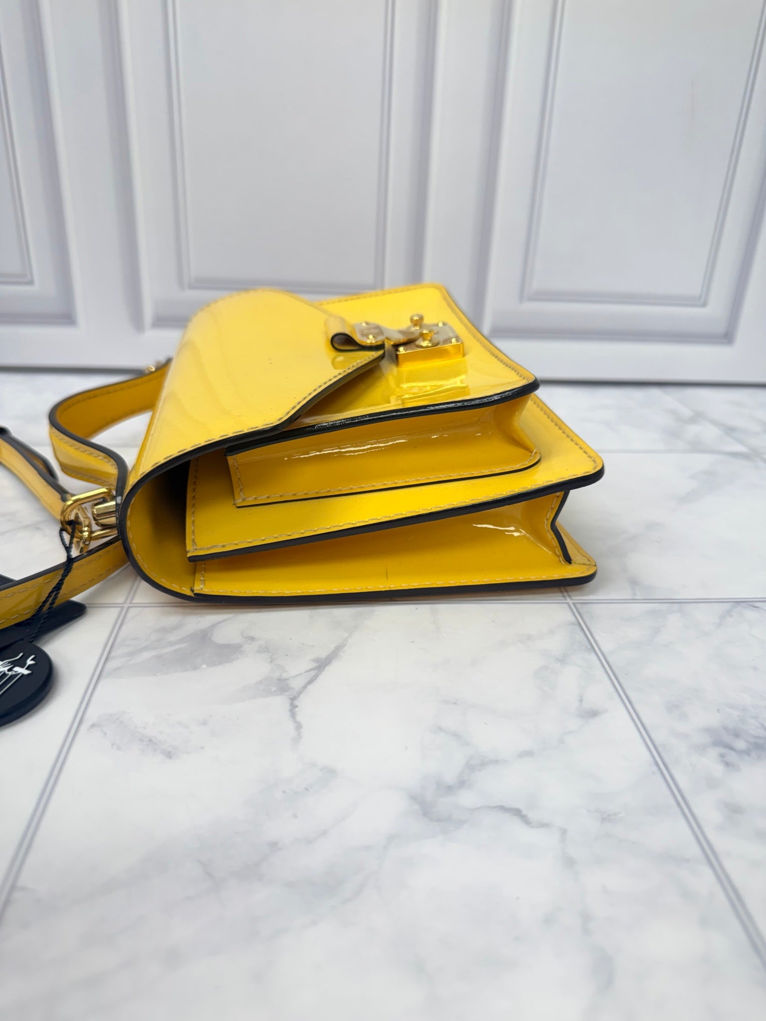 Louis Vuitton Yellow Vernis Leather Monceau BB Top Handle Crossbody Bag