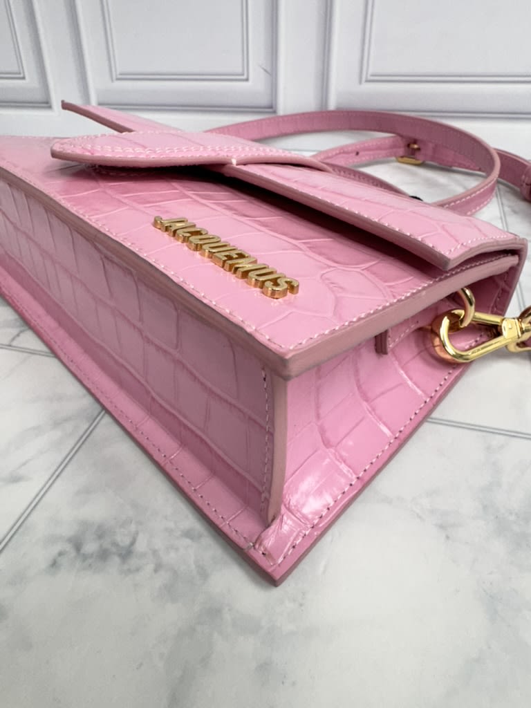 BRAND NEW - Jacquemus Pink Croc Embossed Le Grand Bambino Handbag