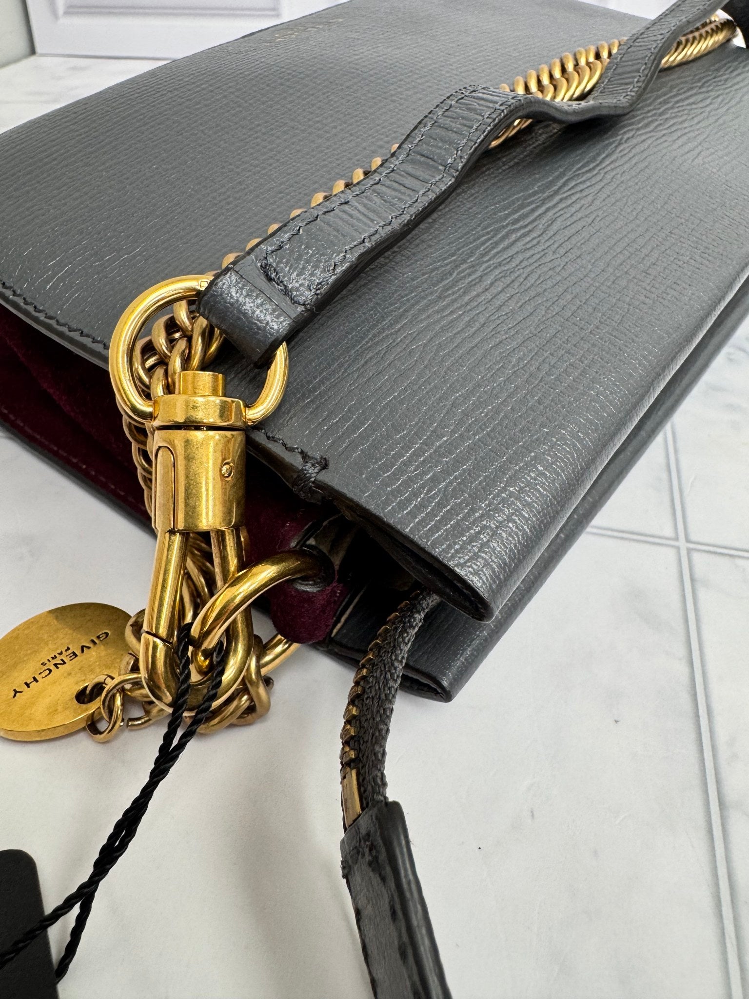 Givenchy Gray Leather And Purple Plum Suede Crossbody Bag