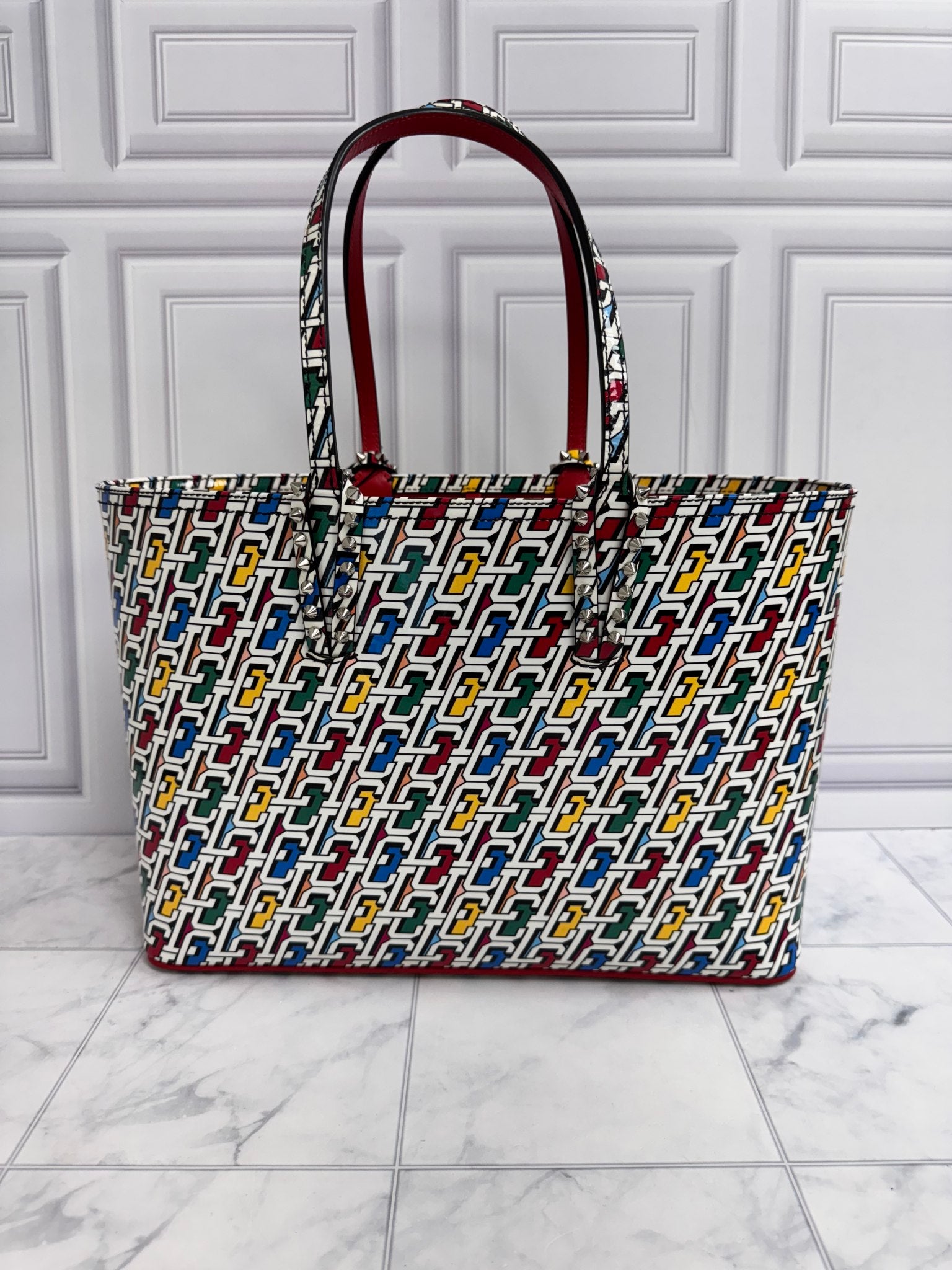 Christian Louboutin Multicolor Printed Patent Leather Cabata Small Tote Bag