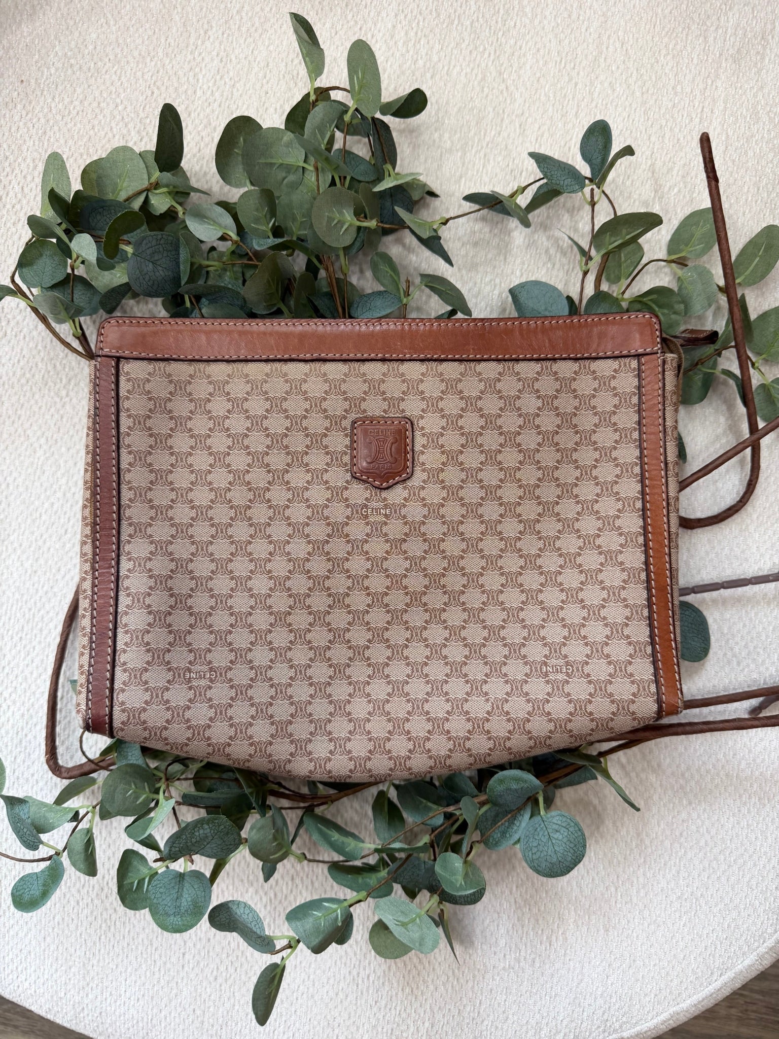 Celine Beige Coated Canvas Macadam Travel Pouch