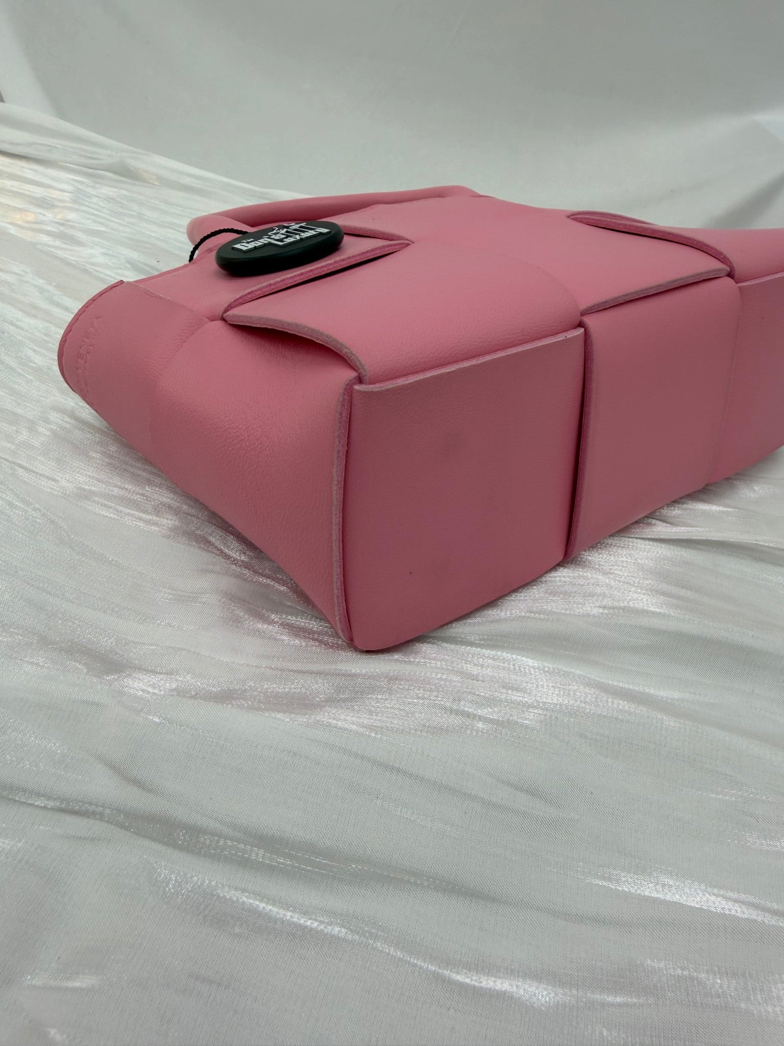 Bottega Veneta Pink Lambskin Maxi Intreccio Candy Arco Tote Ribbon