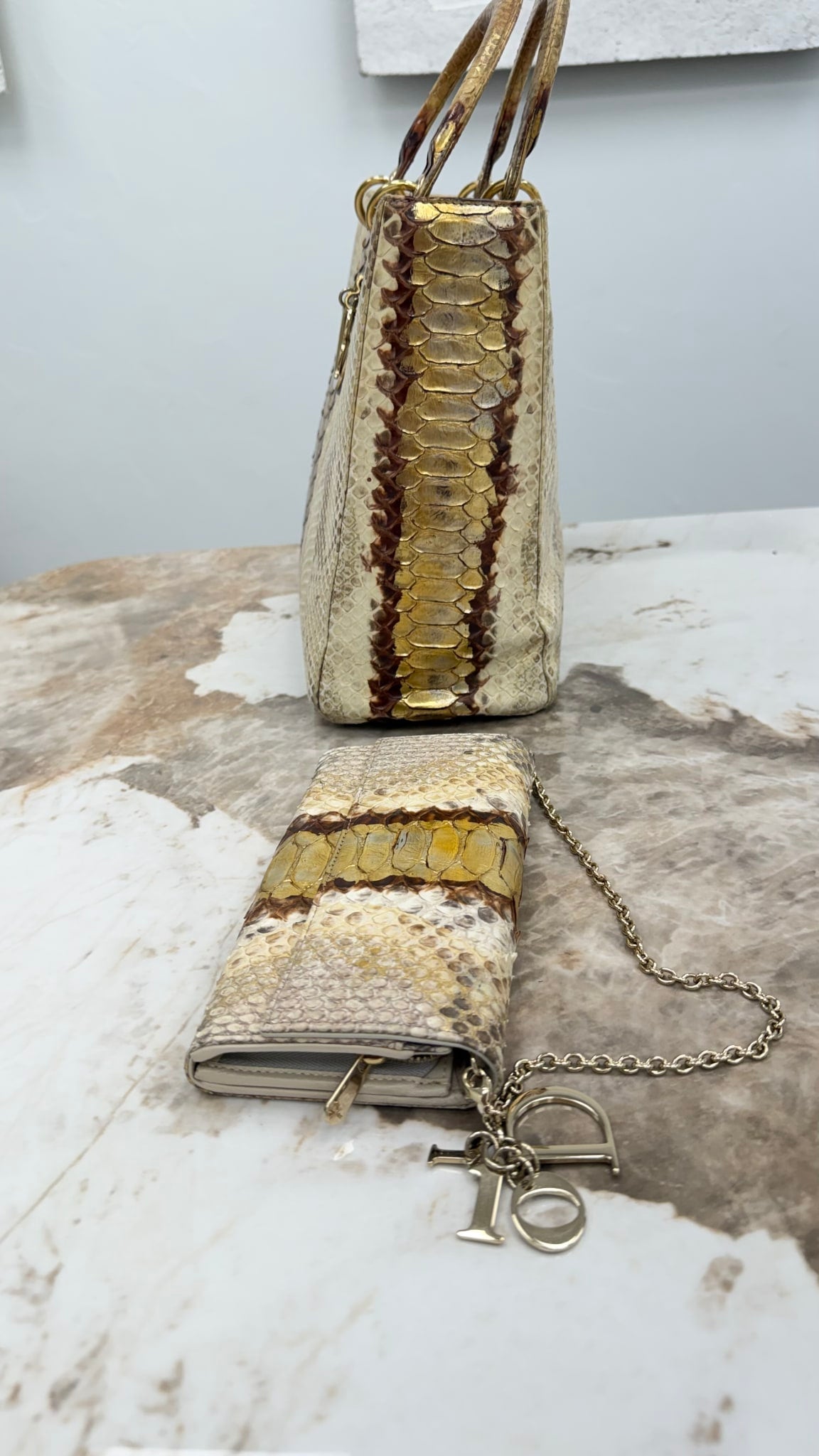 Christian Dior Metallic Python Large Lady Dior & Wallet 