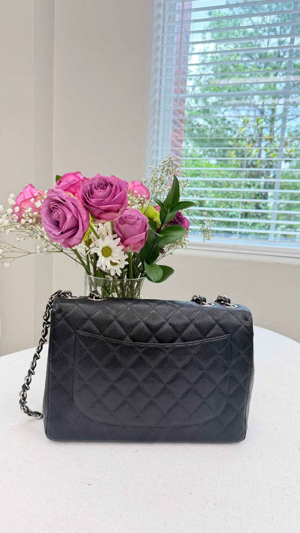 Chanel Black Caviar Leather Jumbo Classic Single Flap Shoulder Bag