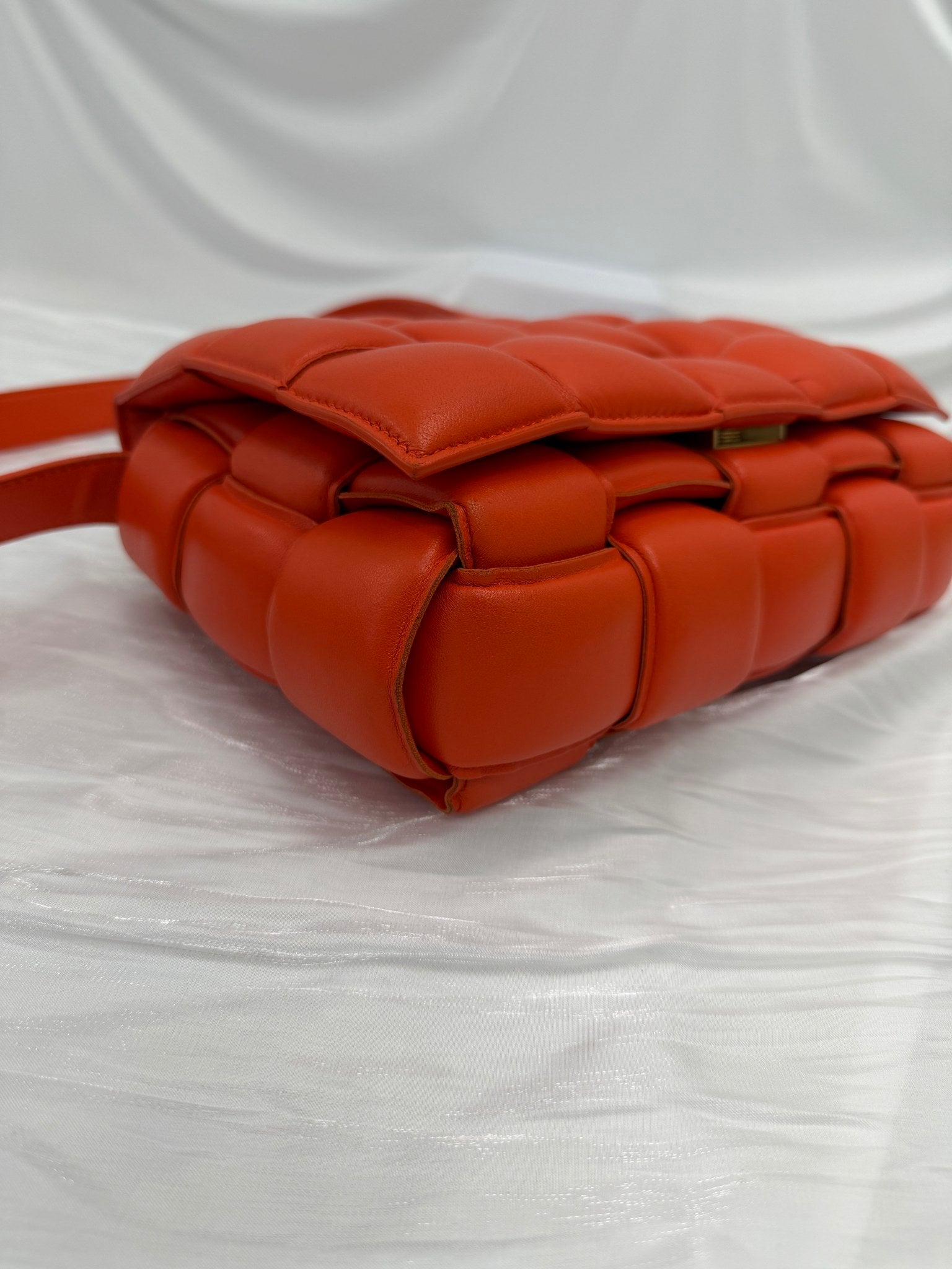 Bottega Veneta Orange Nappa Maxi Intreccio Padded Cassette Crossbody Bag