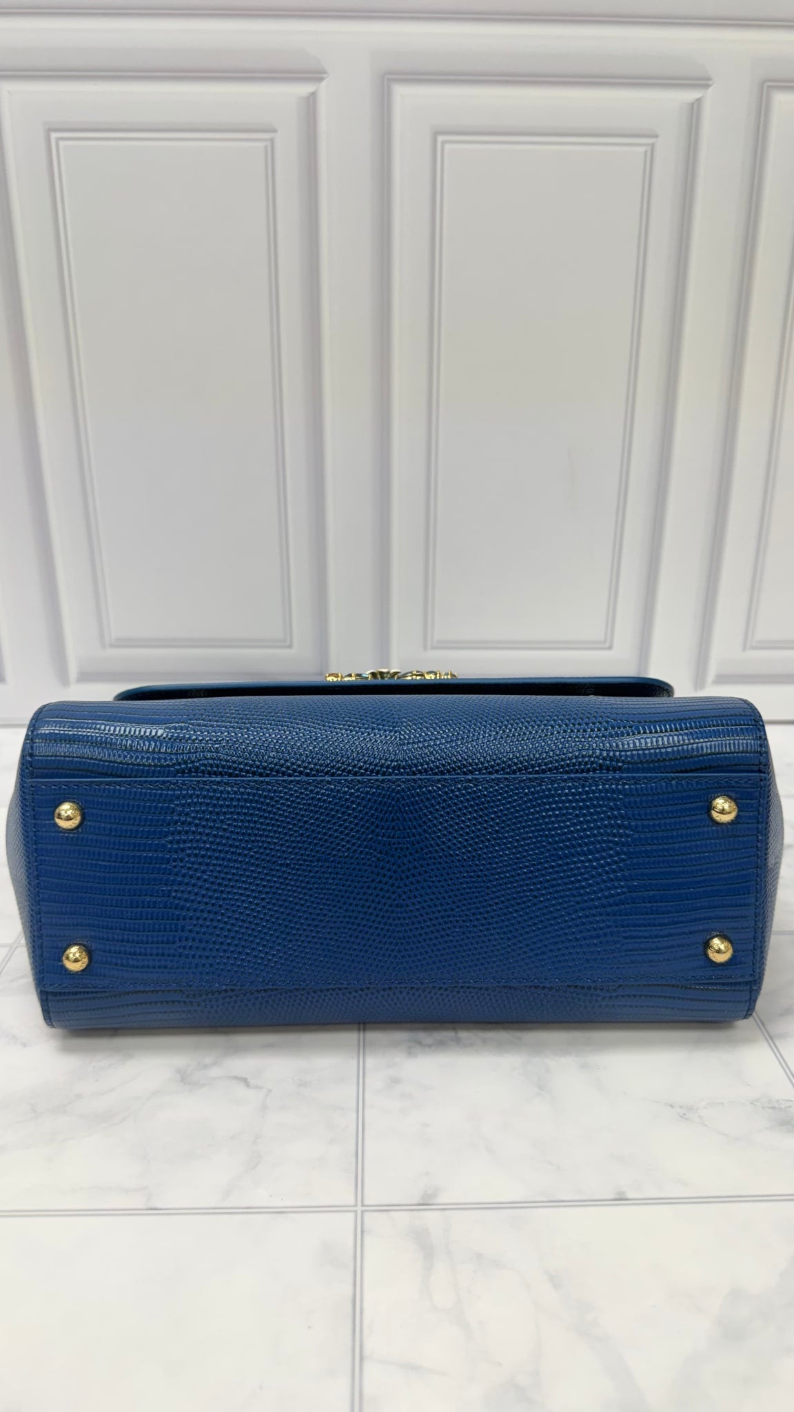 BRAND NEW - Dolce & Gabbana Blue Lizard Leather Sicily Top Handle Handbag