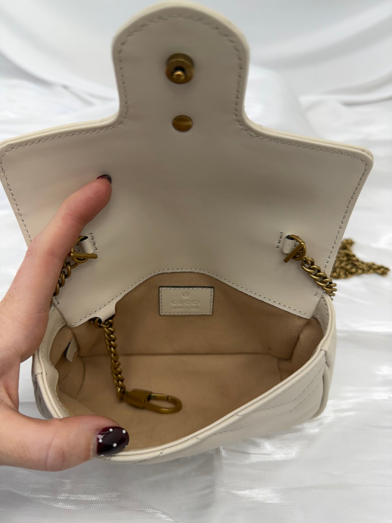 Gucci Ivory Leather Chevron Marmont Super Mini Bag