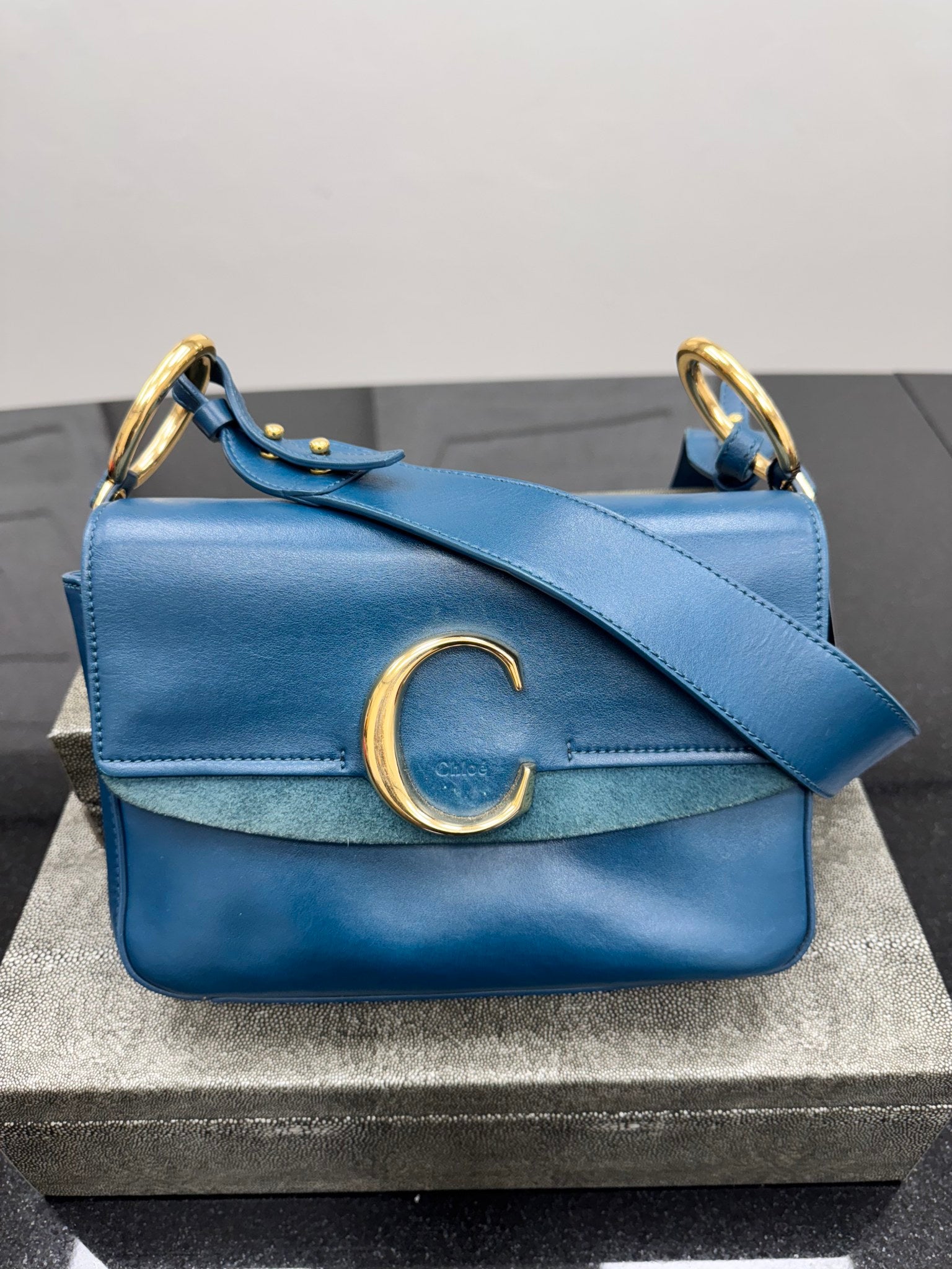 Chloe Blue Leather C Crossbody Bag