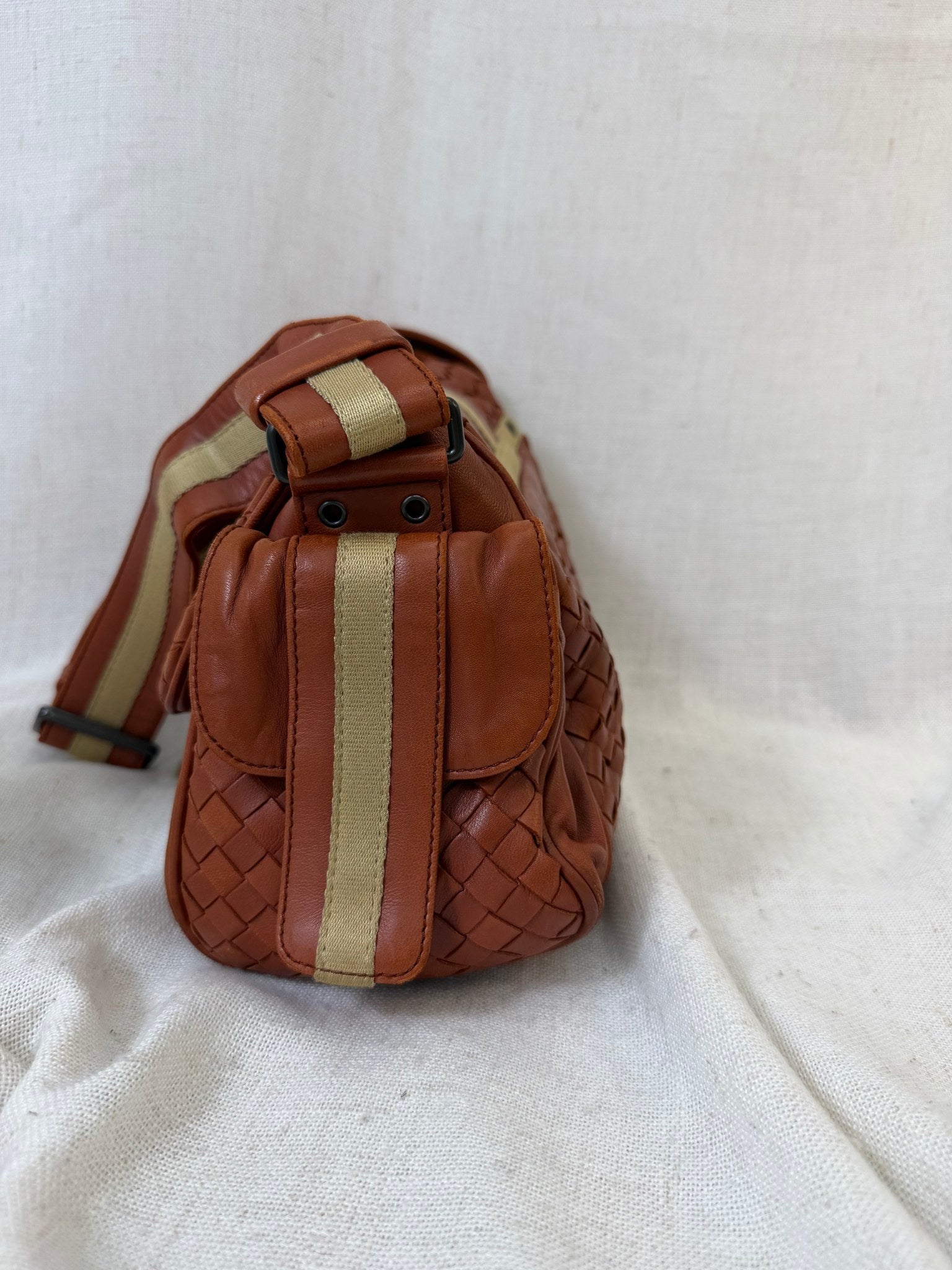 Bottega Veneta Rust Orange Intrecciato Leather Shoulder Bag 