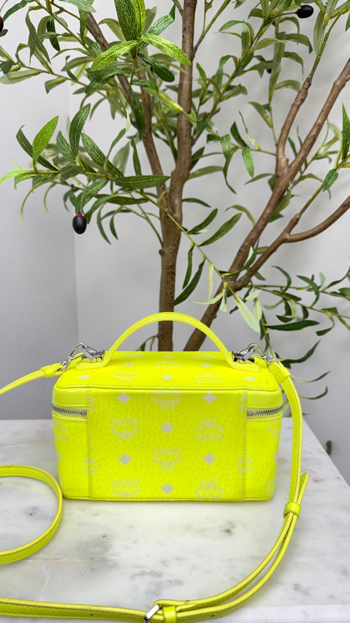 MCM Neon Yellow Visetos Rockstar Vanity Case Bag