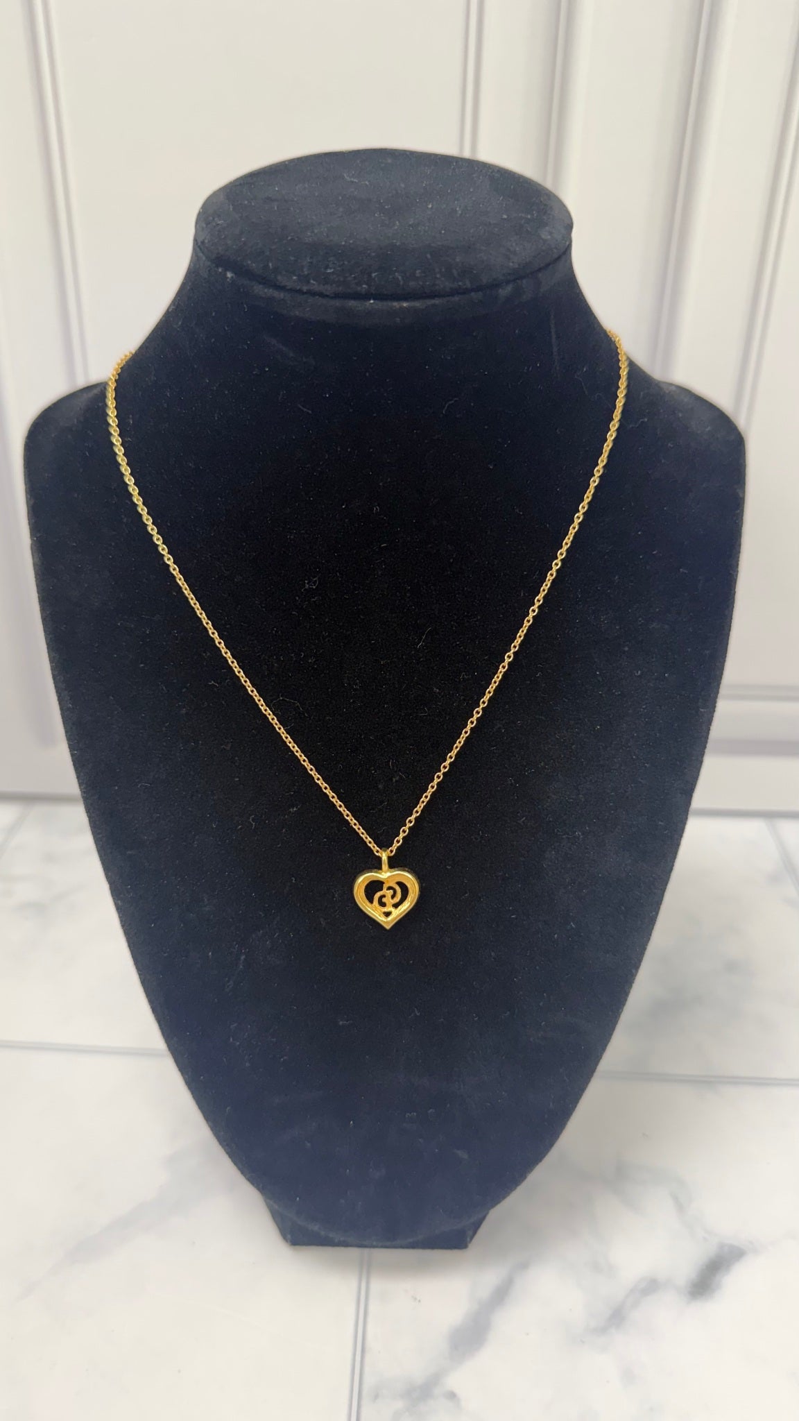 Christian Dior Gold Heart Logo Necklace