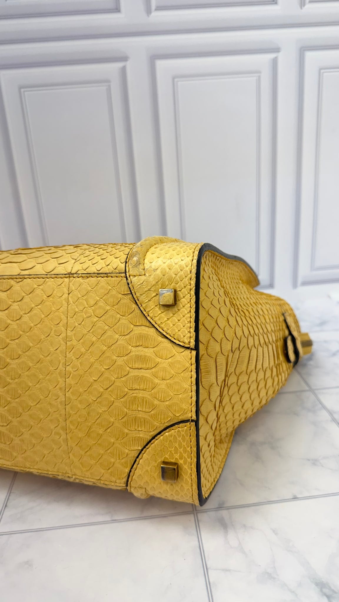 Celine Yellow Python Leather Mini Luggage Tote Bag 