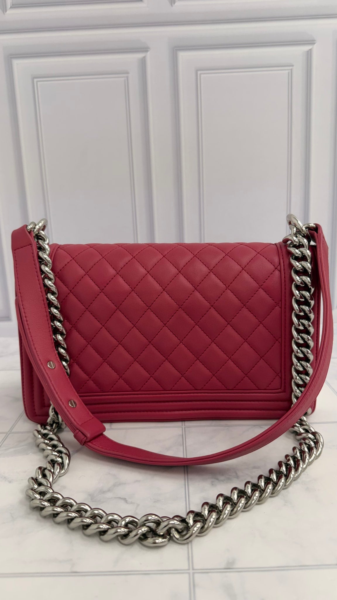 Chanel Fuchsia Quilted Lambskin Medium Boy Bag