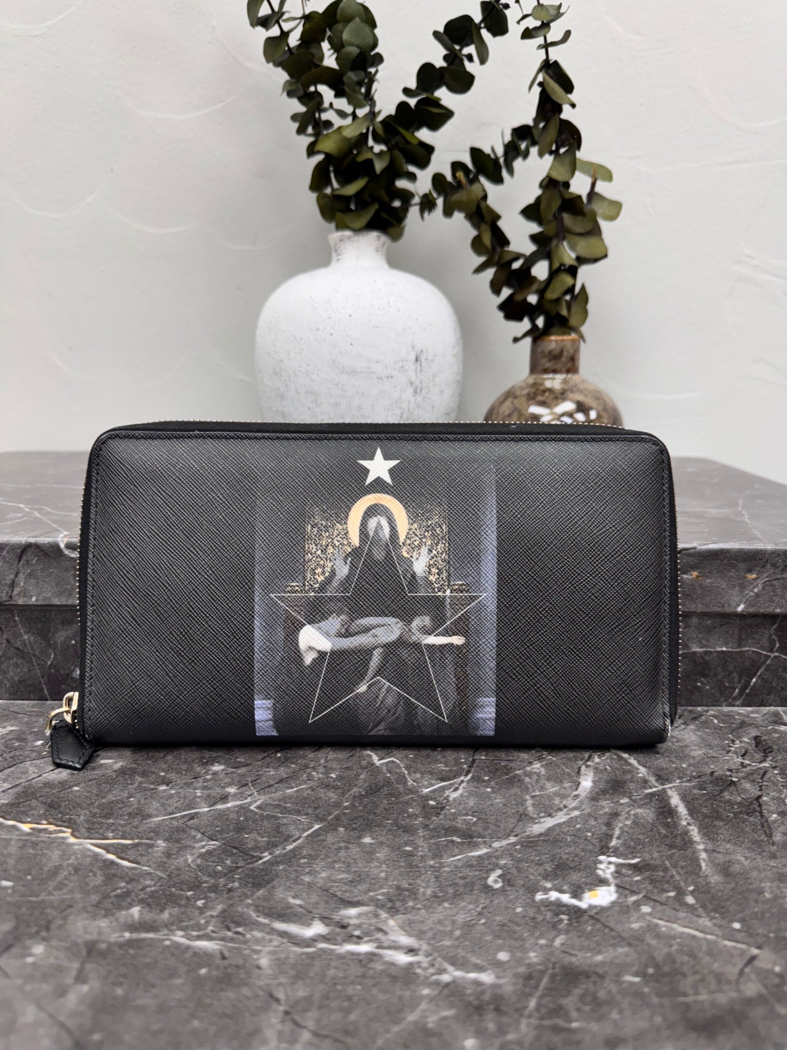 Givenchy Black Madonna Saffiano Leather Zippy Walet