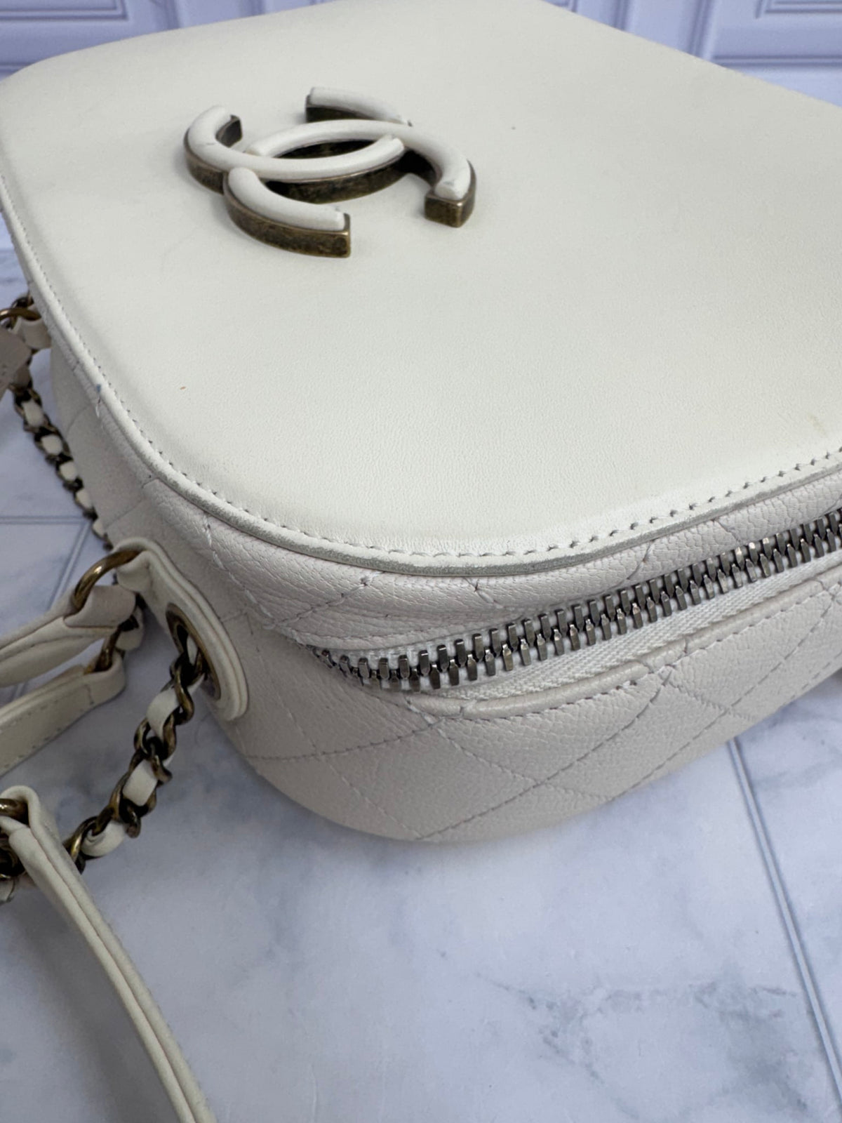 Chanel Ivory Calfskin Coco Curve Vanity Medium Case Bag 