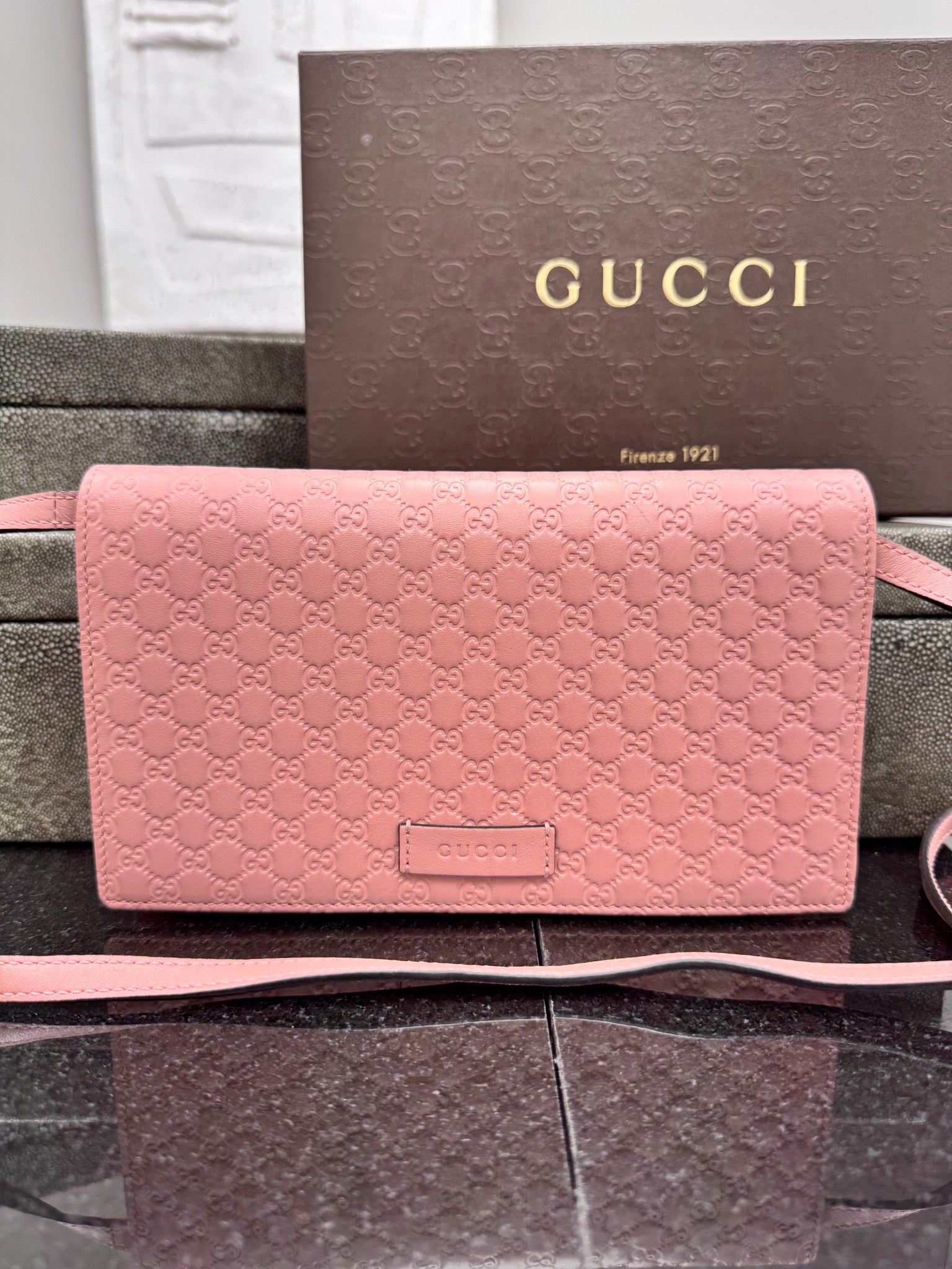Gucci Pink Micro Guccissima Leather Crossbody Bag