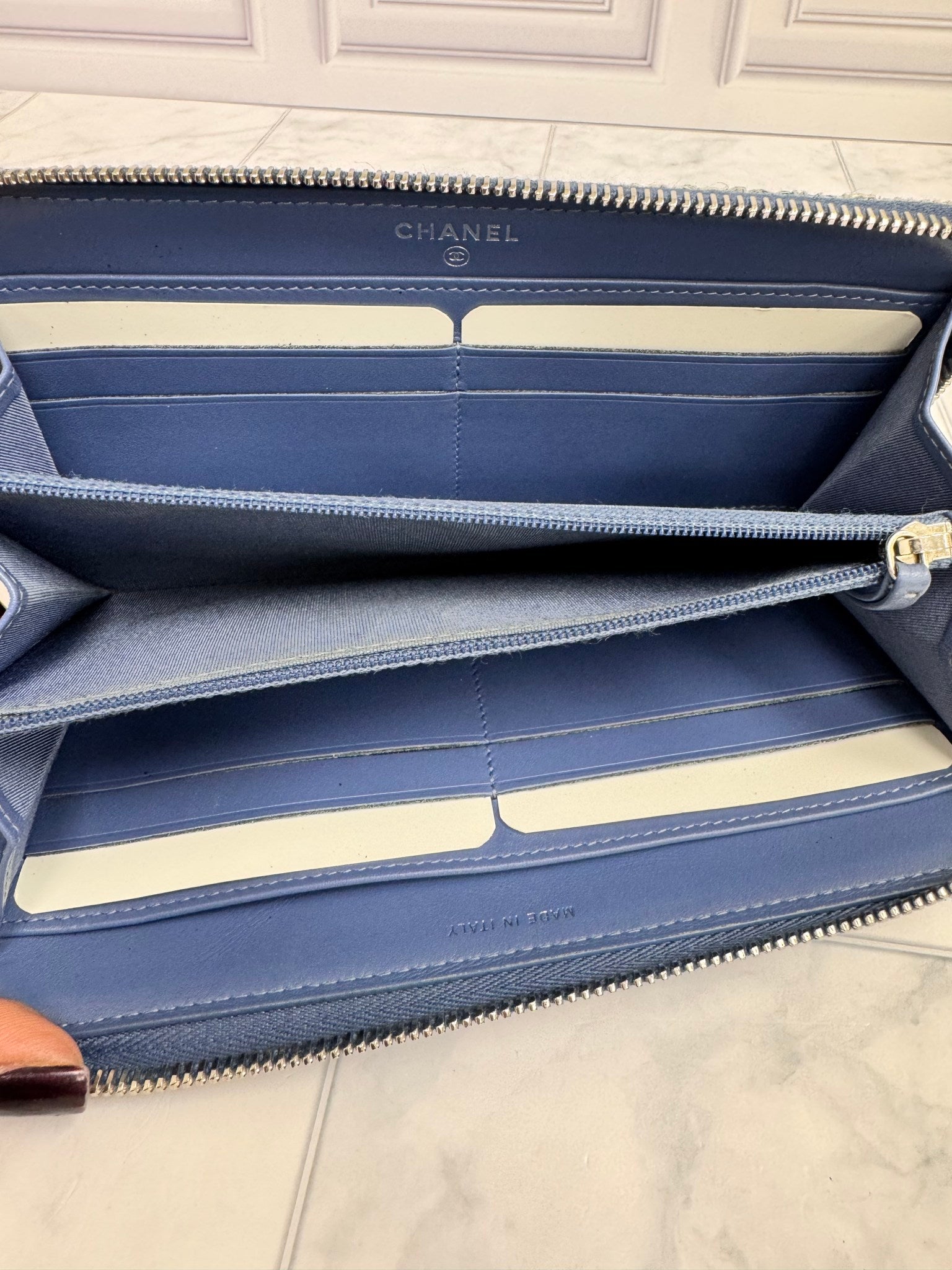 Chanel Blue Tweed Deauville Zippy Wallet