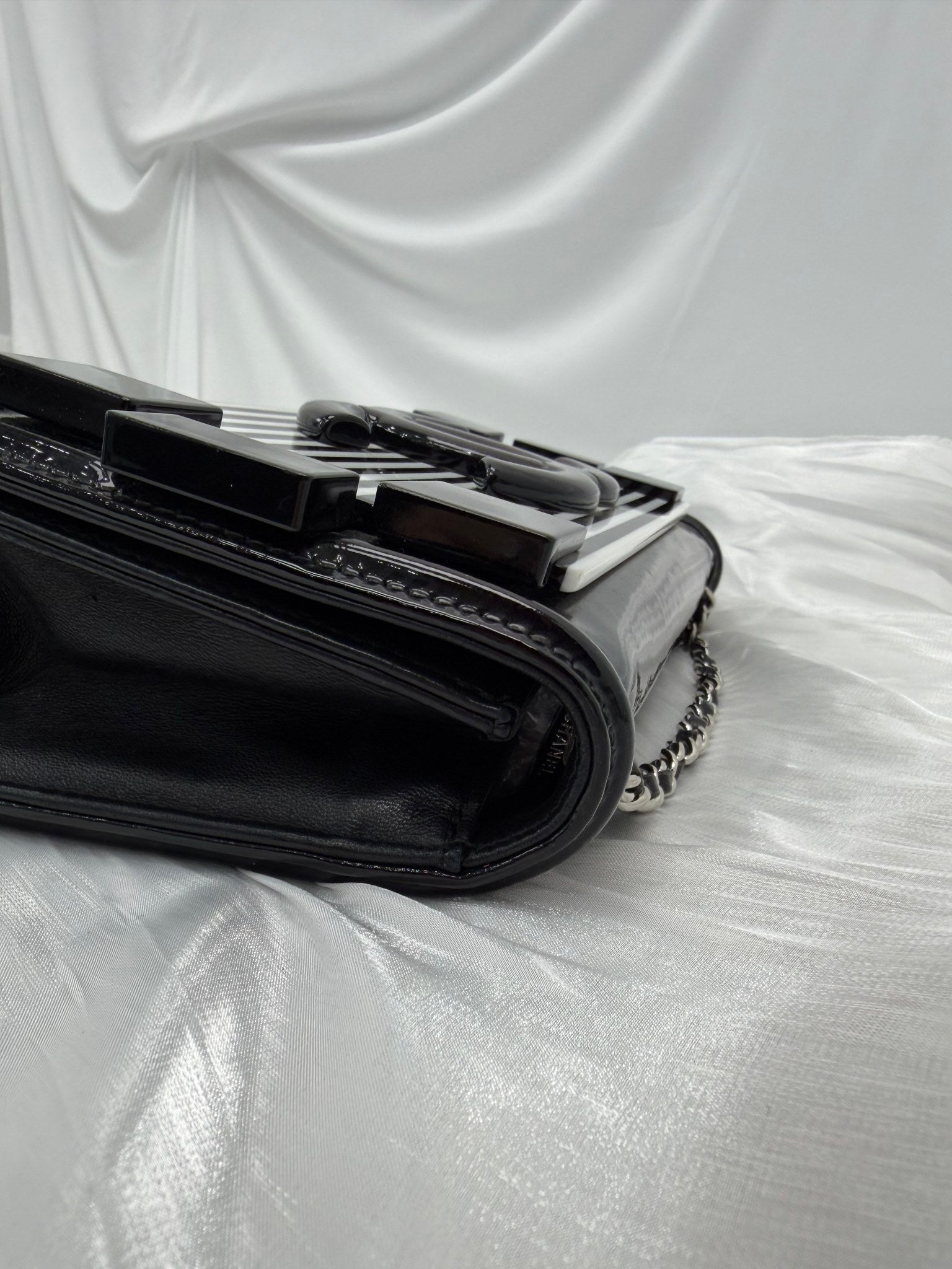 Chanel Black & White Plexiglass & Patent Leather Brick Boy Bag