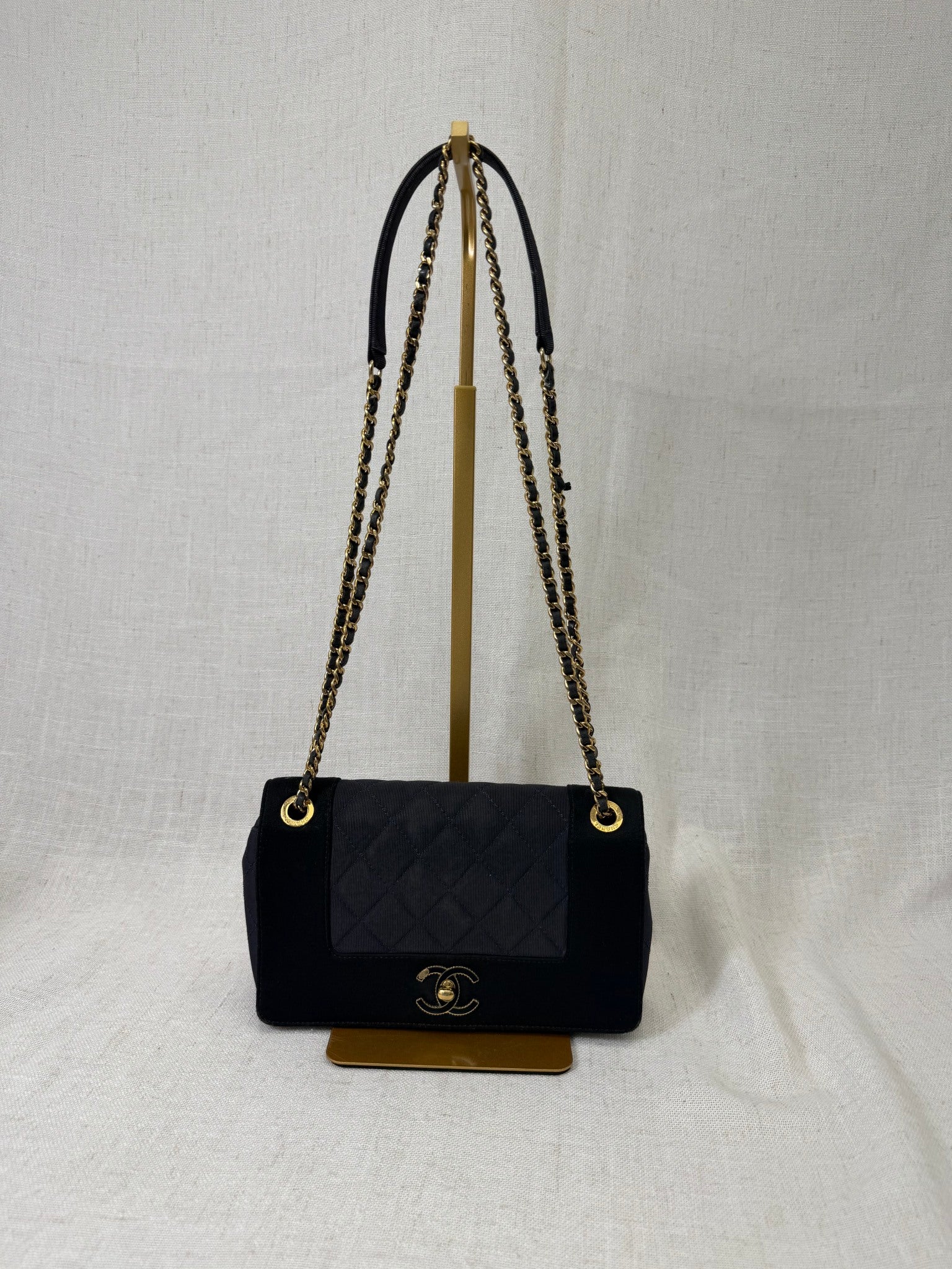 Chanel Navy And Black Mademoiselle textile flap bag