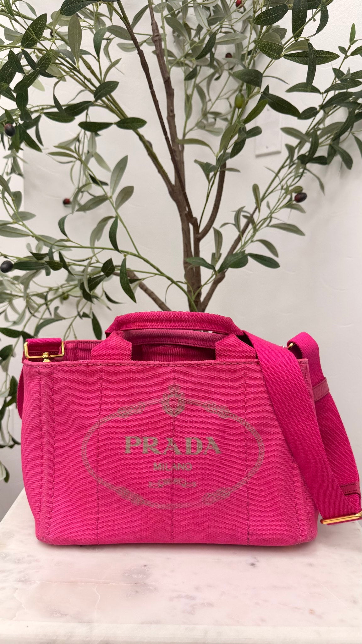 Prada Fuchsia Canvas Canape Small 2Way Tote Bag