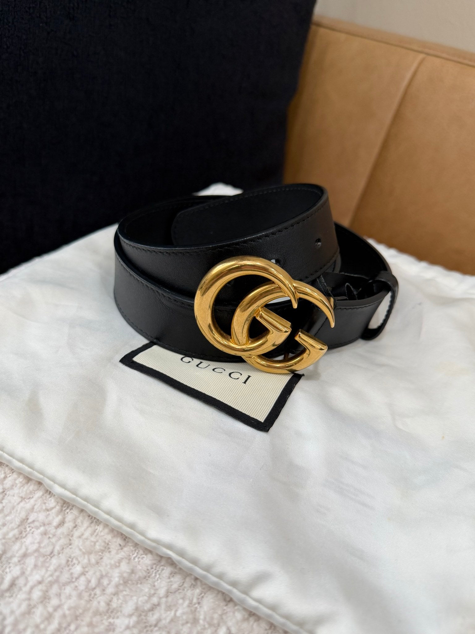 Gucci Black Leather Marmont Belt Size 80/32