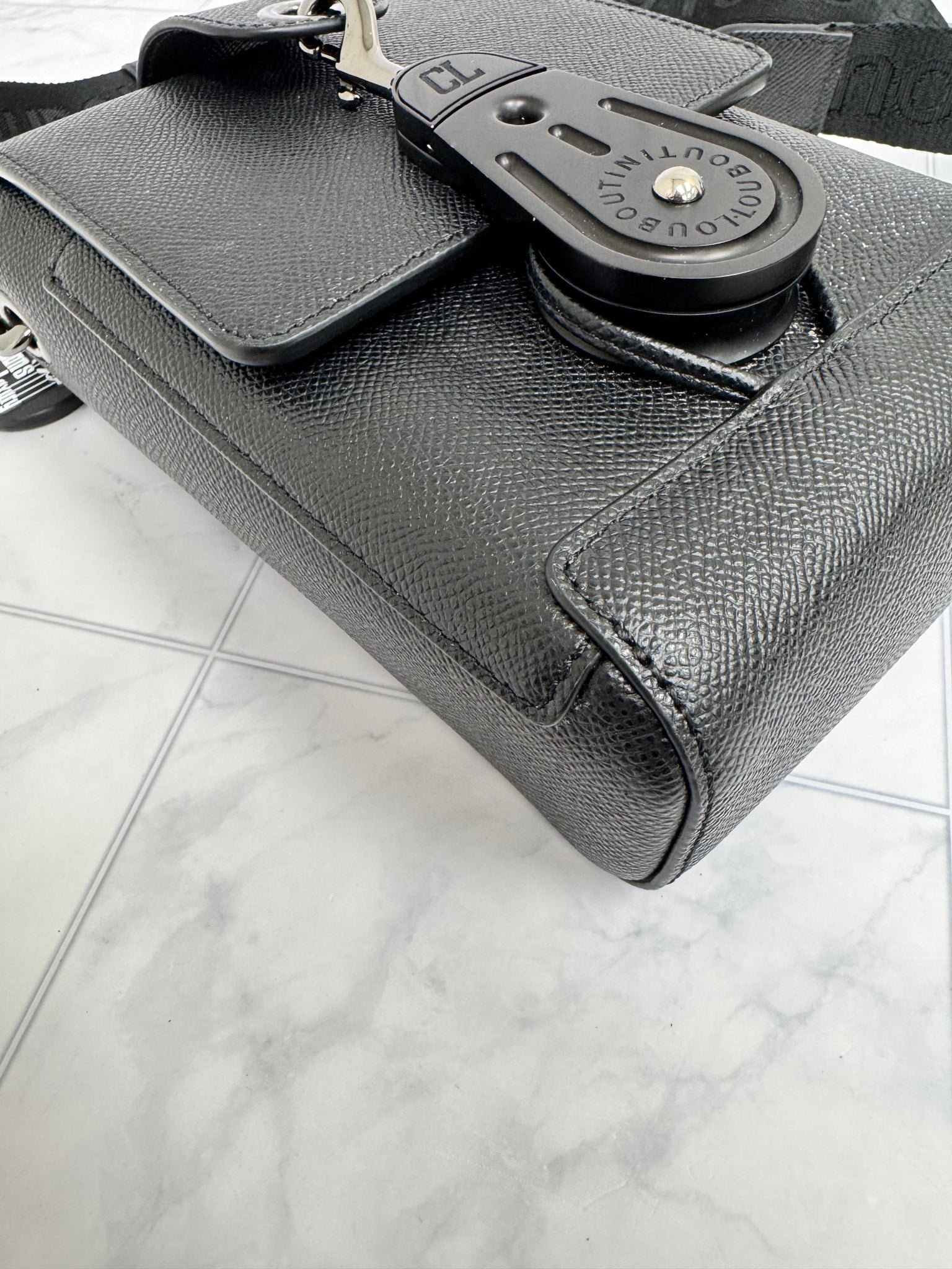 Christian Louboutin Black Grained Leather Crossbody Bag