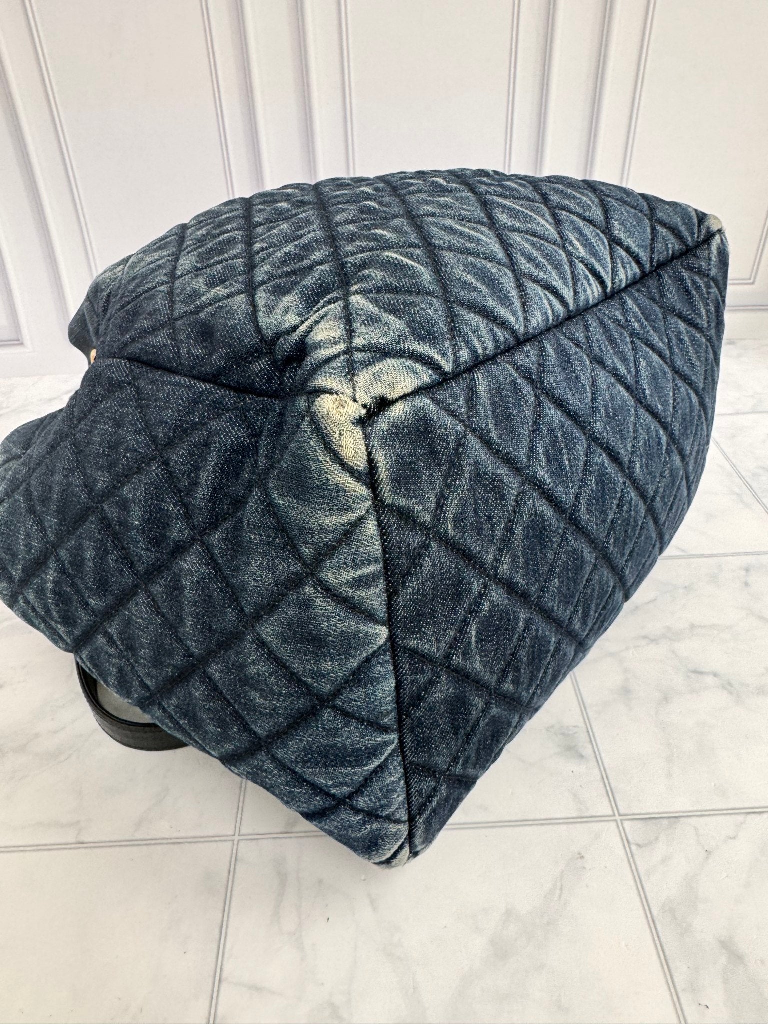 Chanel Quilted Denim Drawstring Bucket Bag