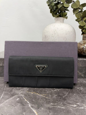 Prada Black Nylon Long Wallet
