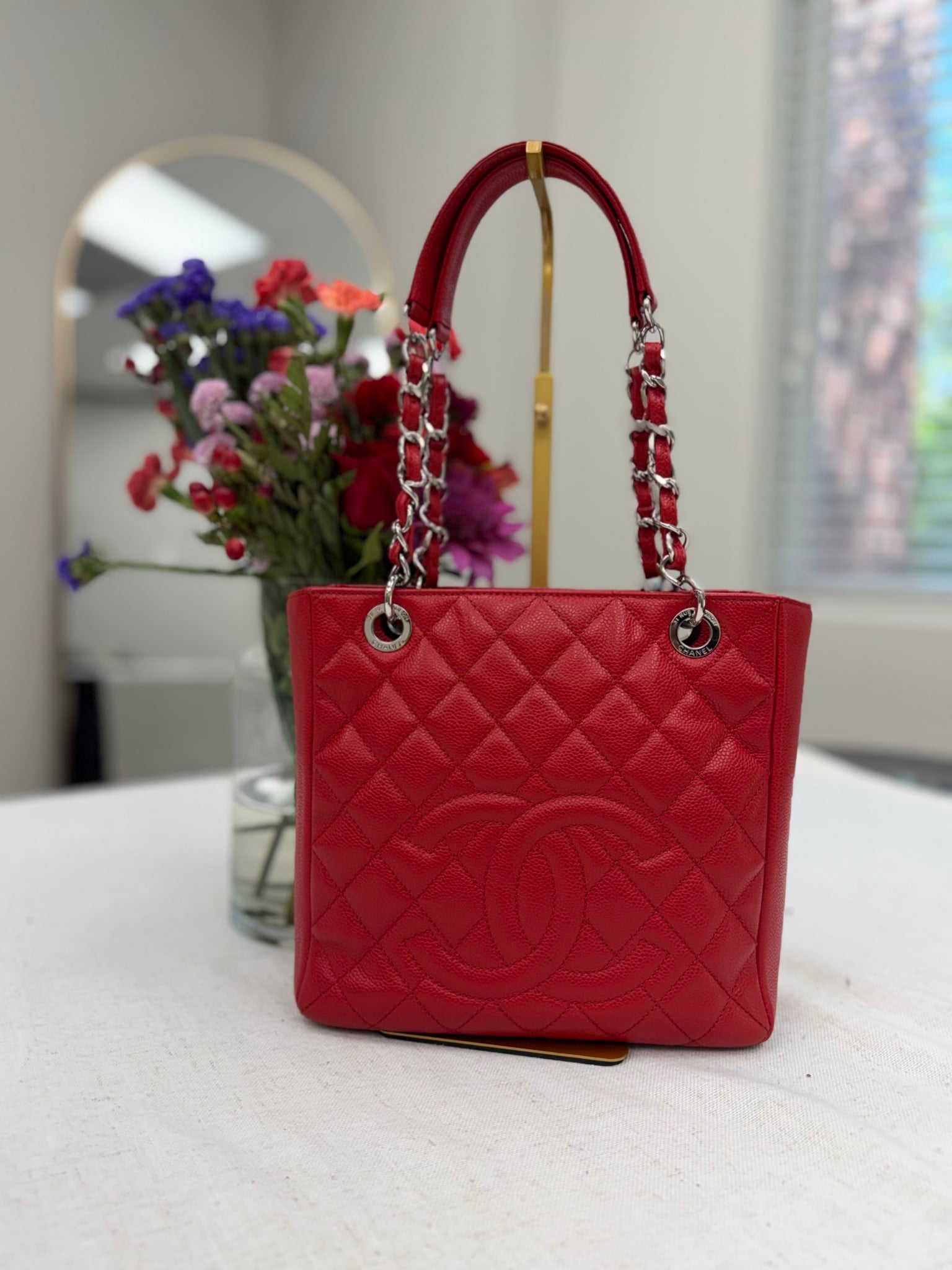 Chanel Red Caviar CC Petite Shopping Tote (PST)