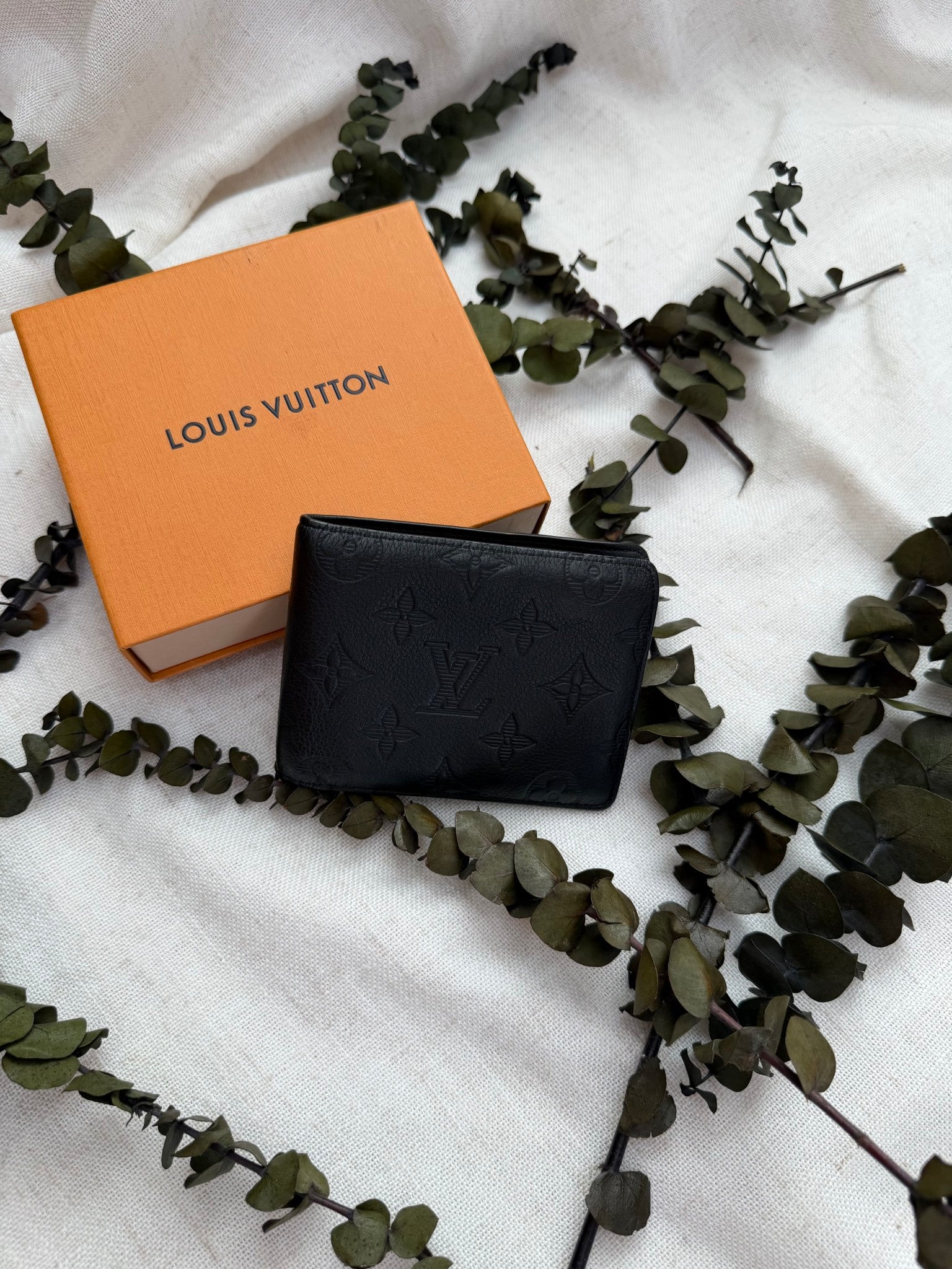 Louis Vuitton Black Calfskin Leather Shadow Monogram Wallet 