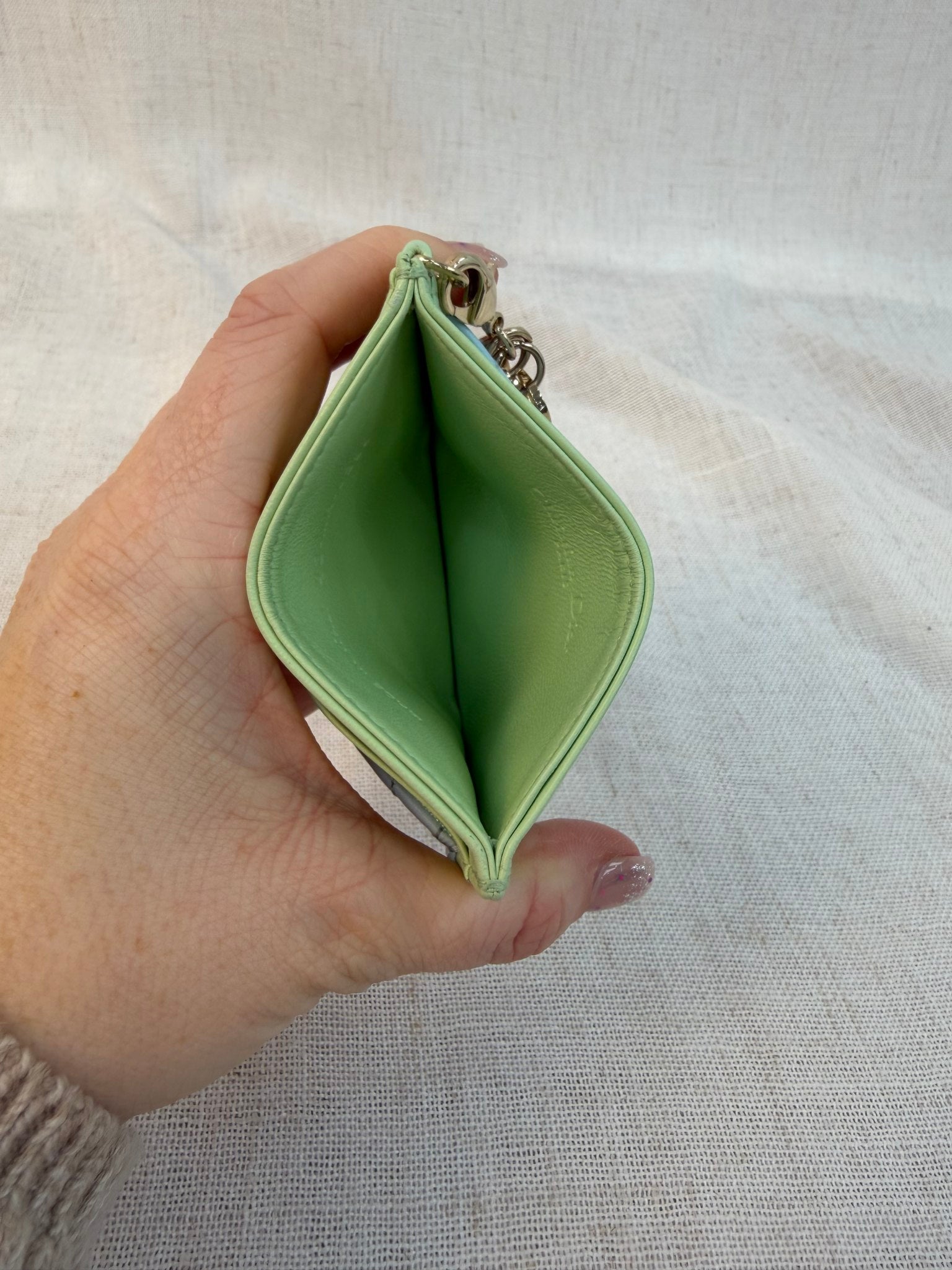 Christian Dior Green And Blue Leather Lady Dior Card Case