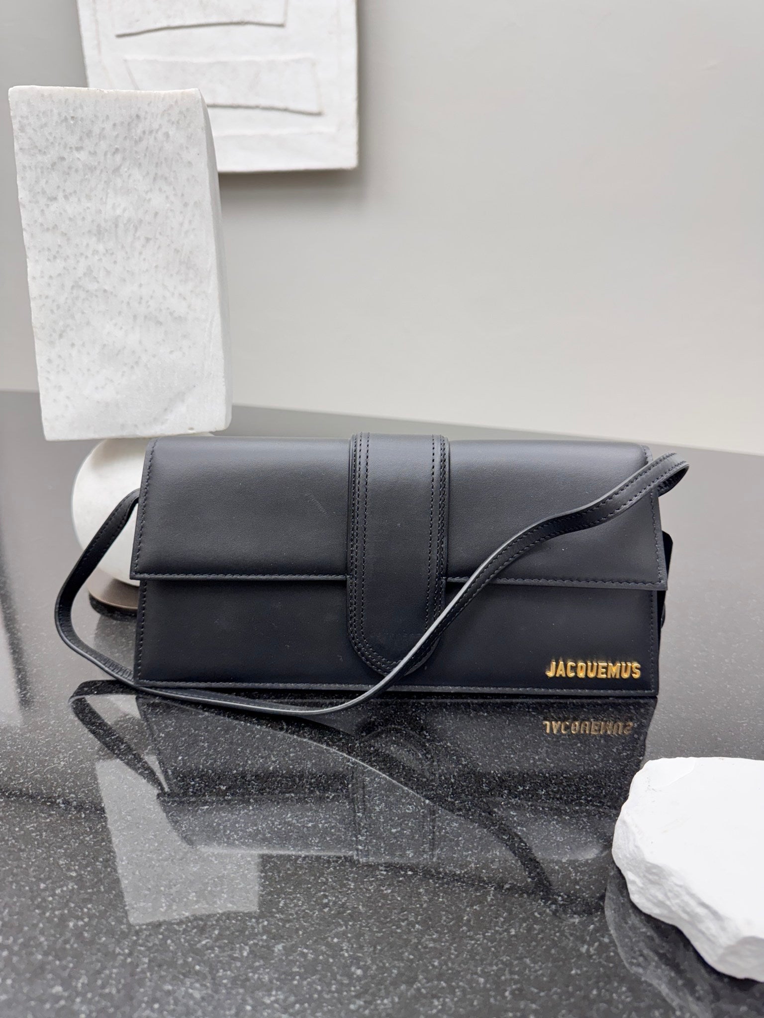 LIKE NEW - Jacquemus Black Leather Le Bambino Long Shoulder Bag