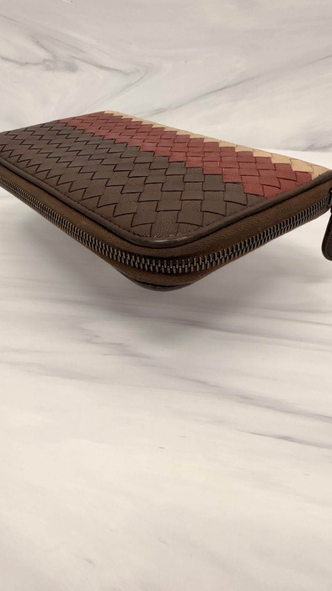 Bottega Veneta Brown Multicolor Intrecciato Leather Zippy Wallet