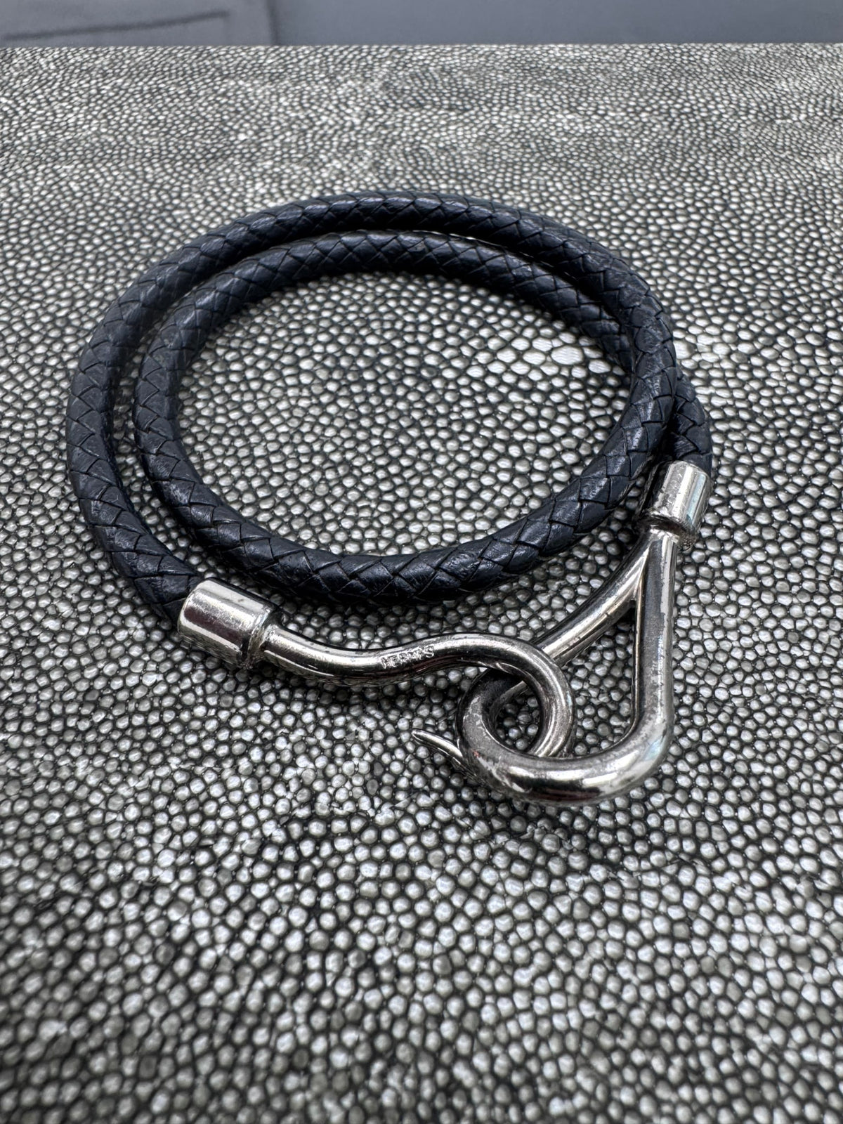 Hermes Black Leather Jumbo Double Tour Bracelet