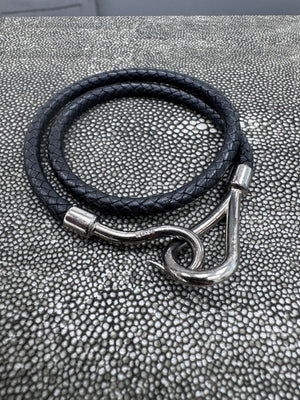 Hermes Black Leather Jumbo Double Tour Bracelet