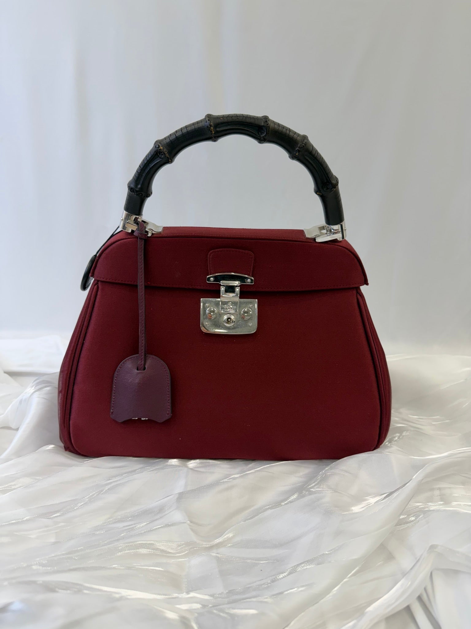 Gucci Burgundy Satin Lady Lock Bamboo Bag 