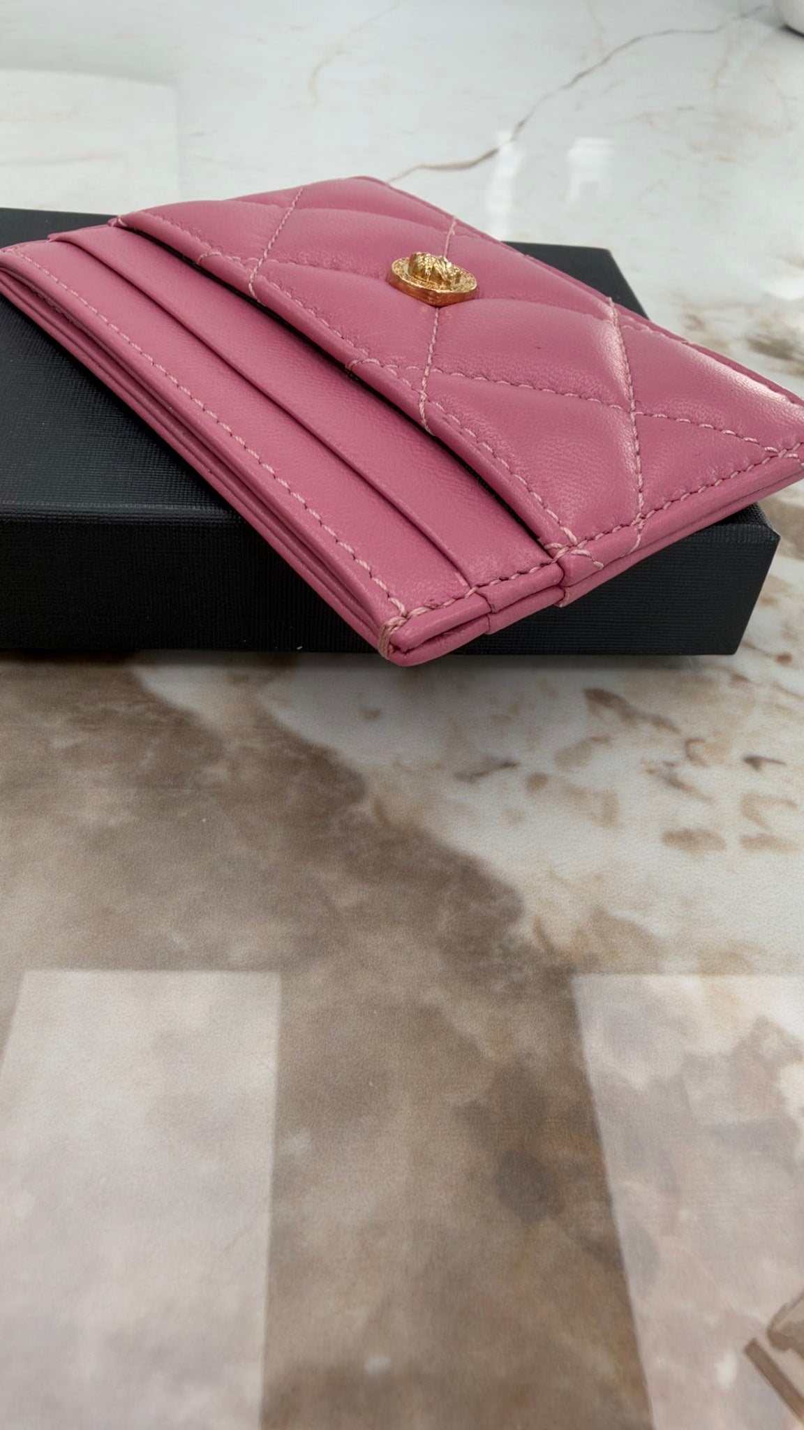 BRAND NEW- Versace Pink Quilted LEather Medusa Card Case