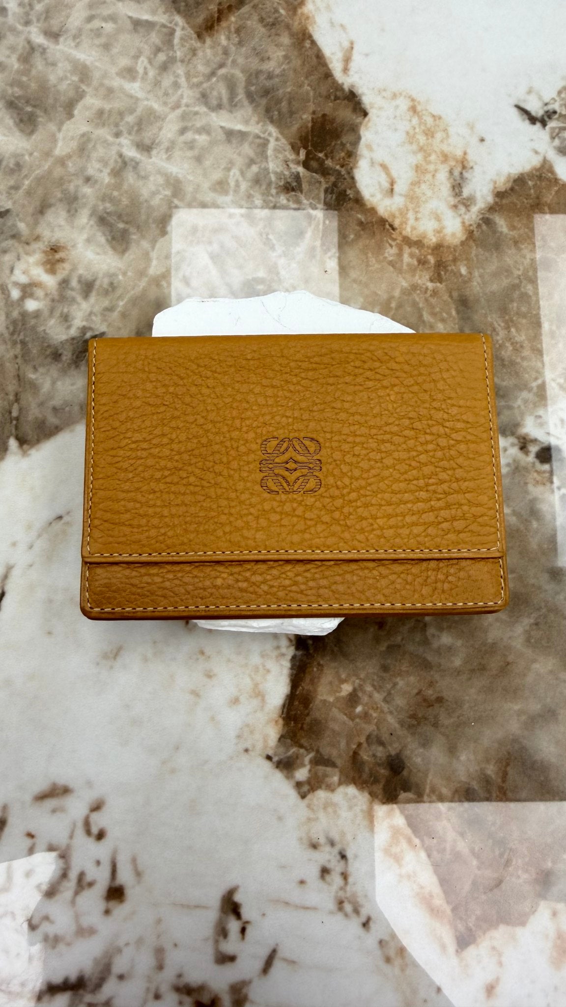 Loewe Vintage Tan Leather Anagram Card Case