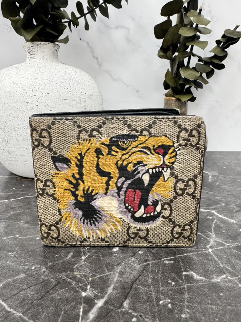 Gucci GG Supreme Tiger Print Compact Wallet